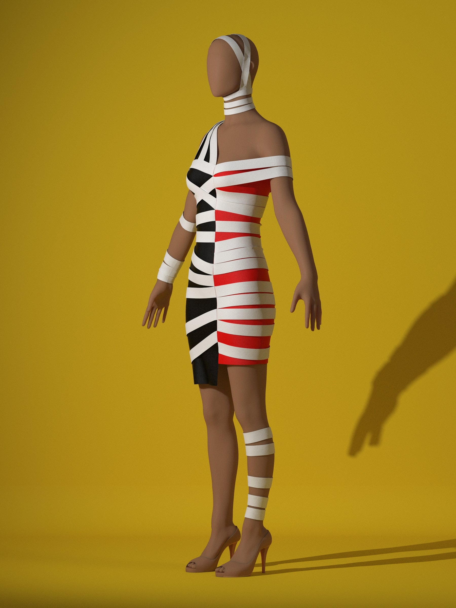 Mummy Stretch Dress (XS-XL) Drag Queen Halloween Costume Sewing Pattern side Pose Render