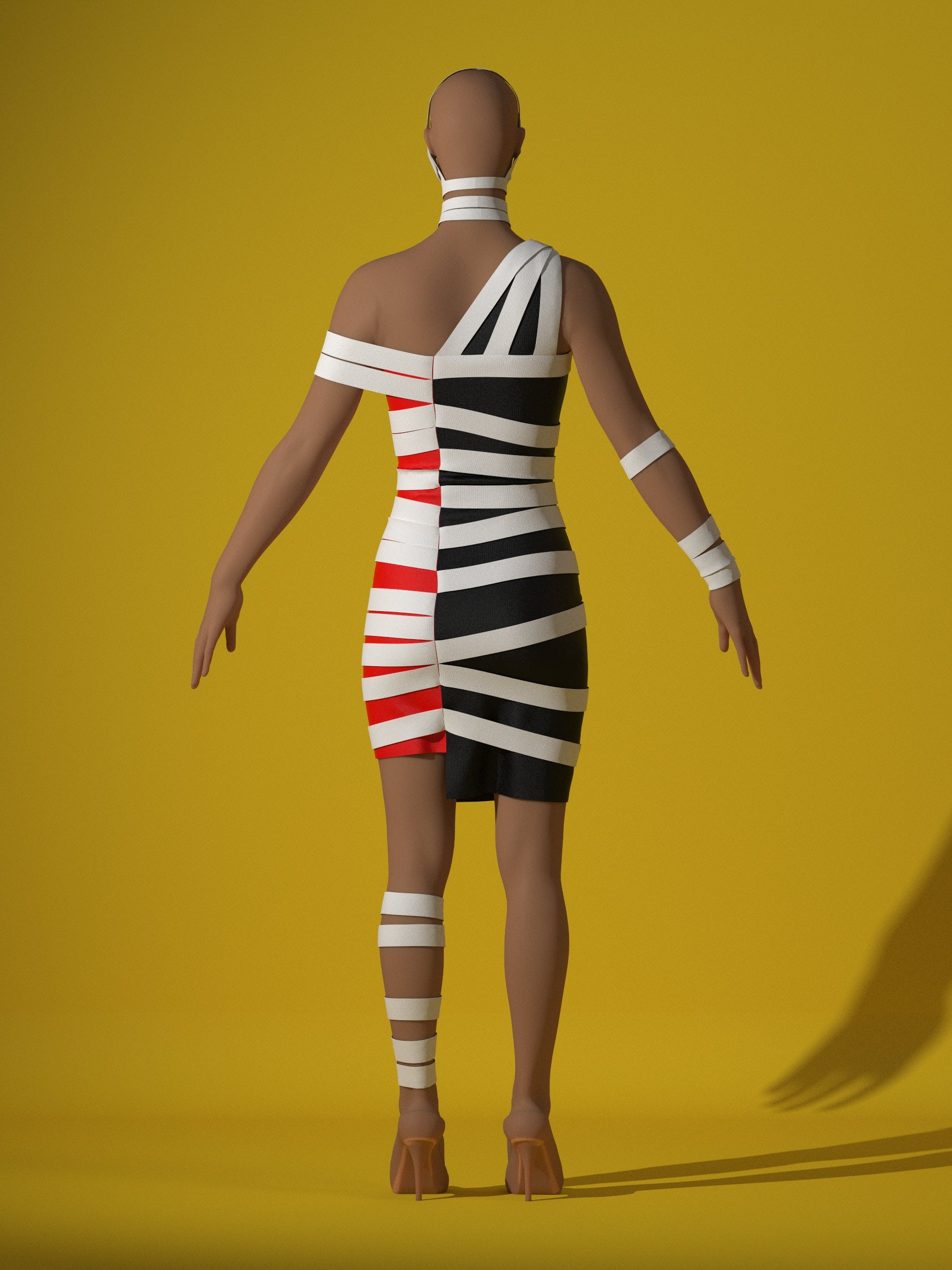 Mummy Stretch Dress (XS-XL) Drag Queen Halloween Costume Sewing Pattern back Pose Render
