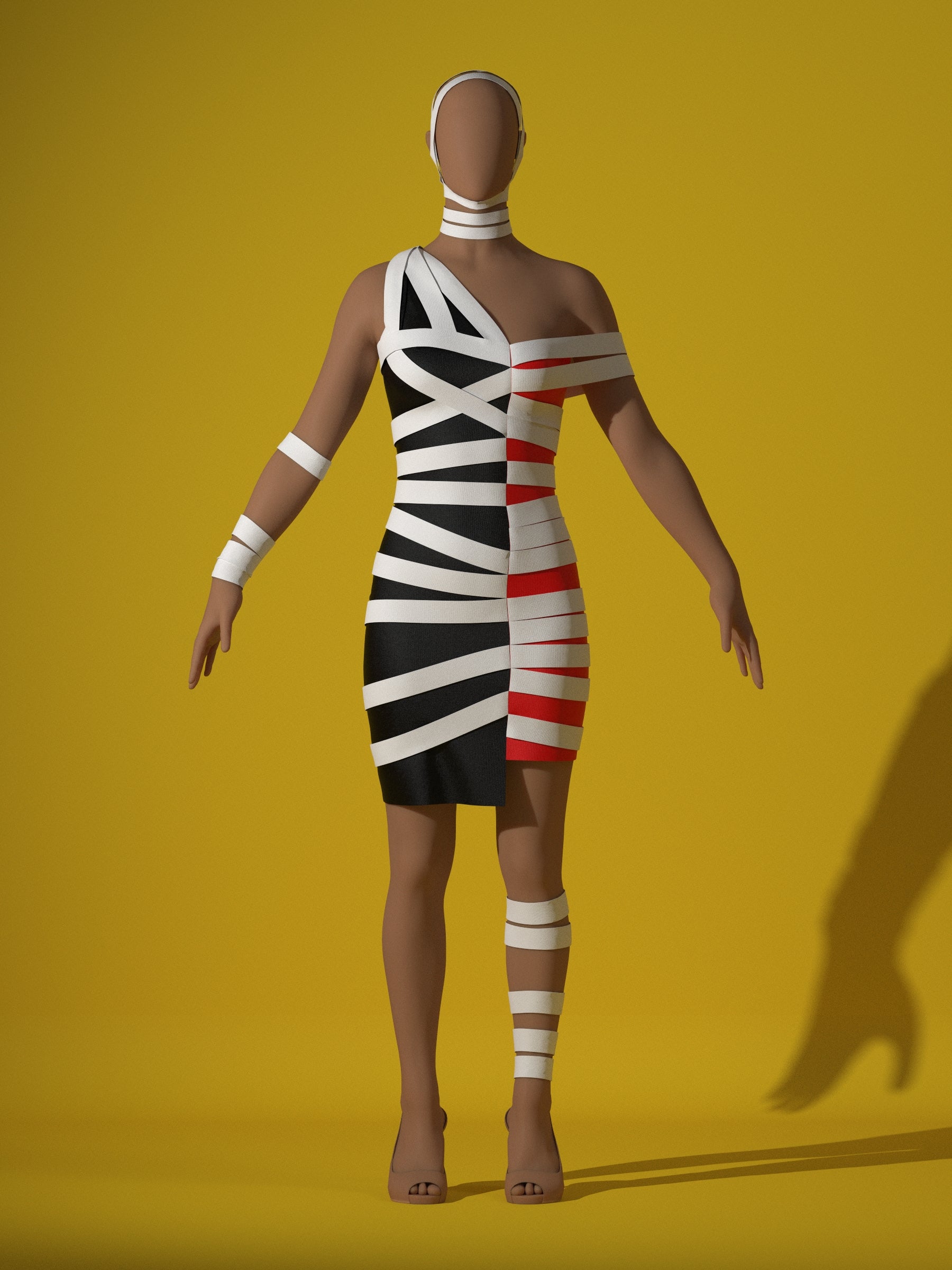Mummy Stretch Dress (XS-XL) Drag Queen Halloween Costume Sewing Pattern Front Pose Render