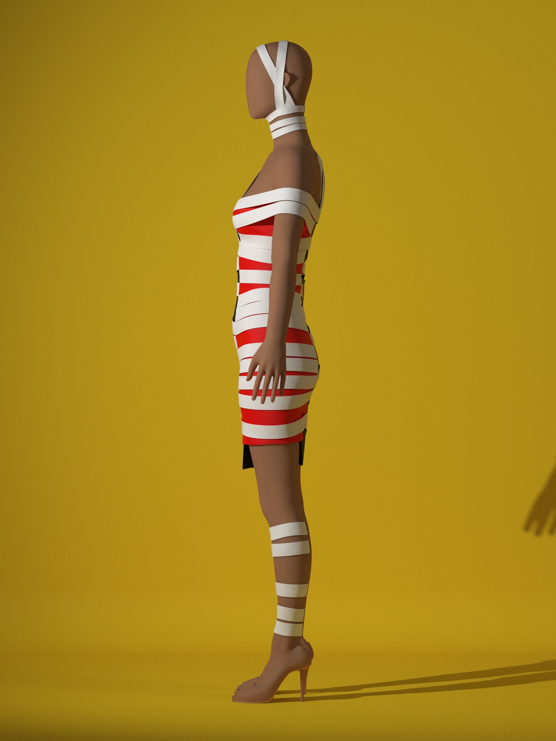 Mummy Stretch Dress (XS-XL) Drag Queen Halloween Costume Sewing Pattern side 2 Pose Render