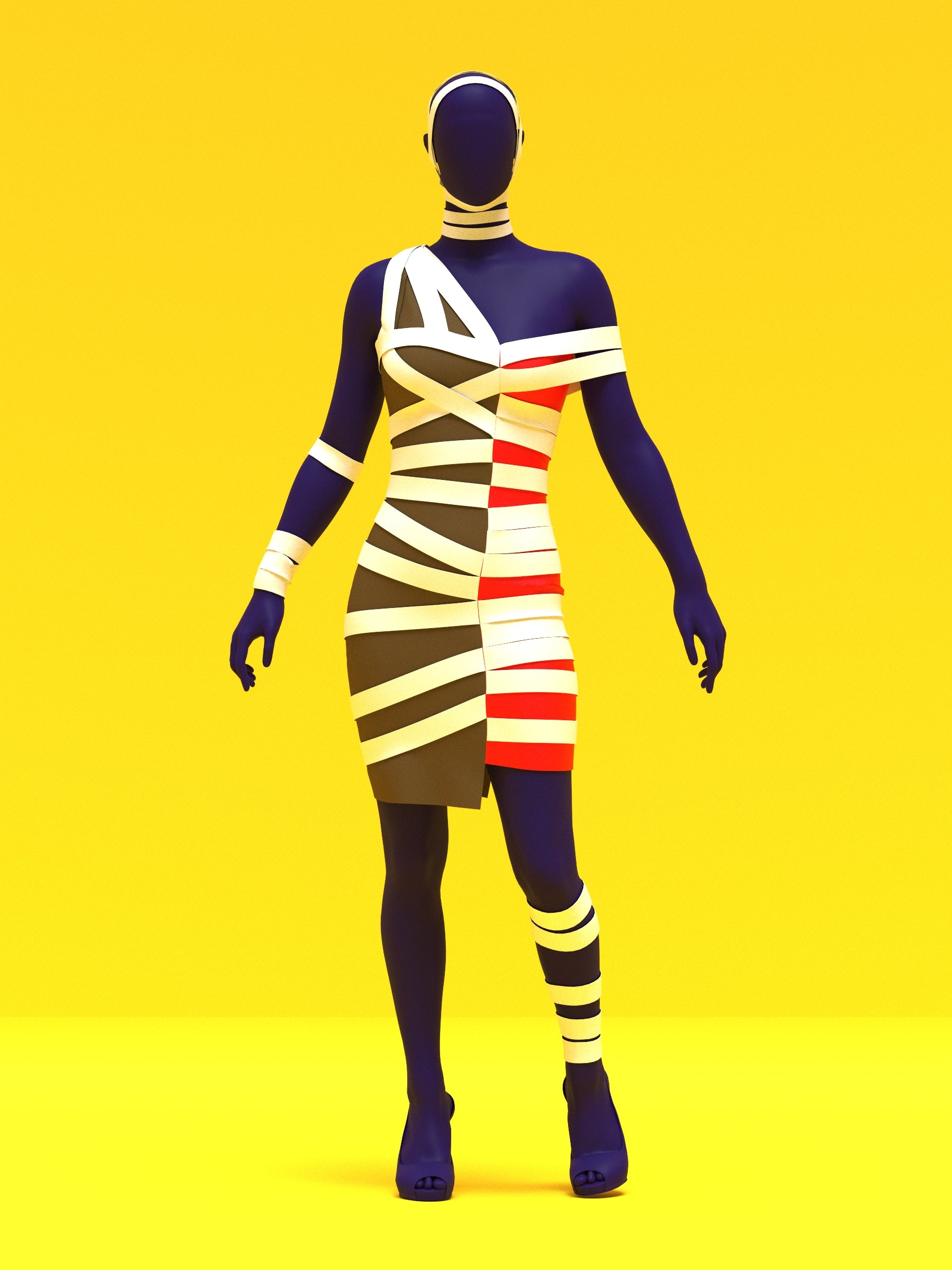 Mummy Stretch Dress (XS-XL) Drag Queen Halloween Costume Sewing Pattern Front Pose Thumb