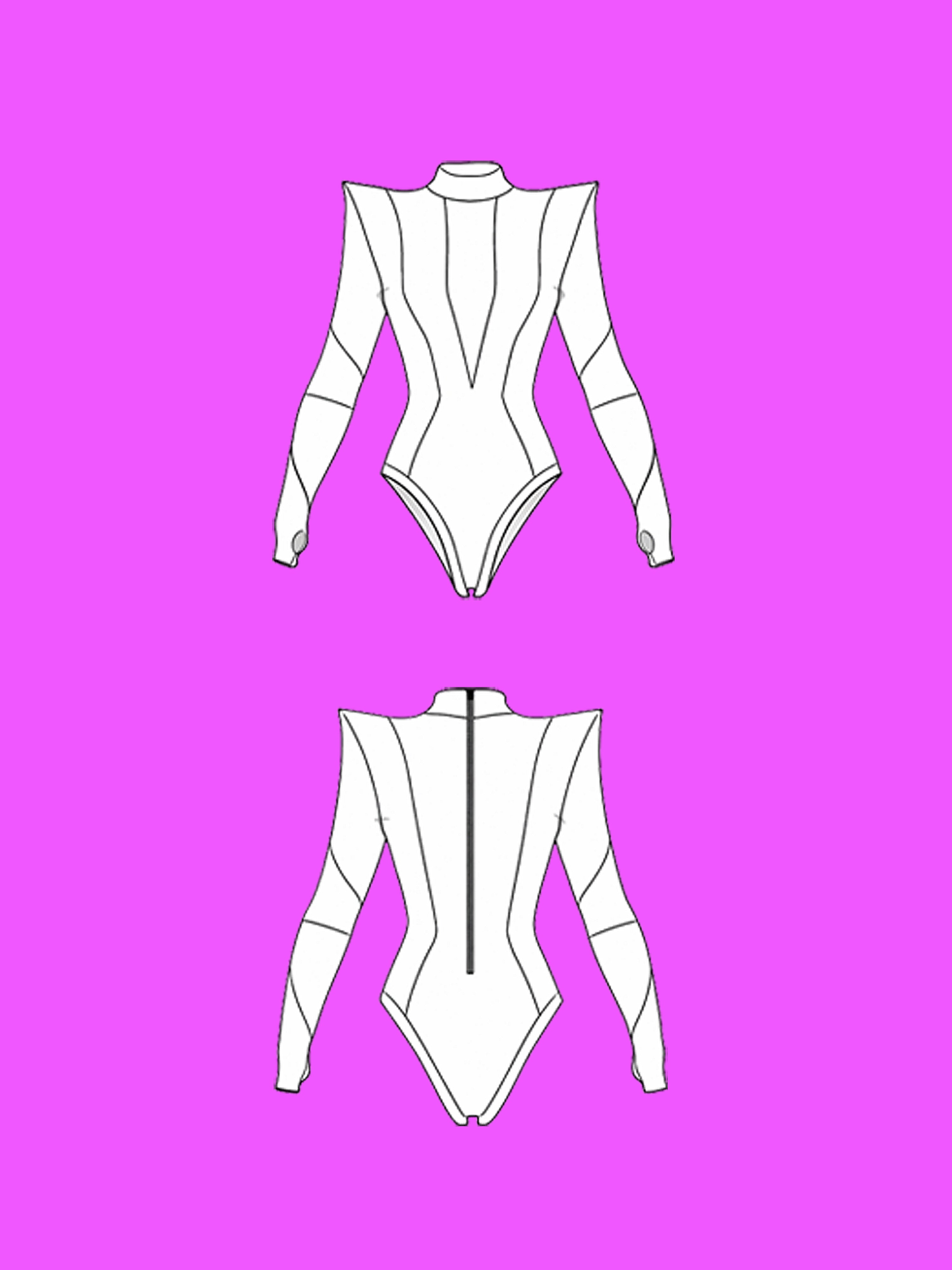 Pointed Shoulder Color-block Leotard Sewing Pattern For Drag Queens Cosplay Cutouts Stretch Dance Outfit Bodysuit by Katkow