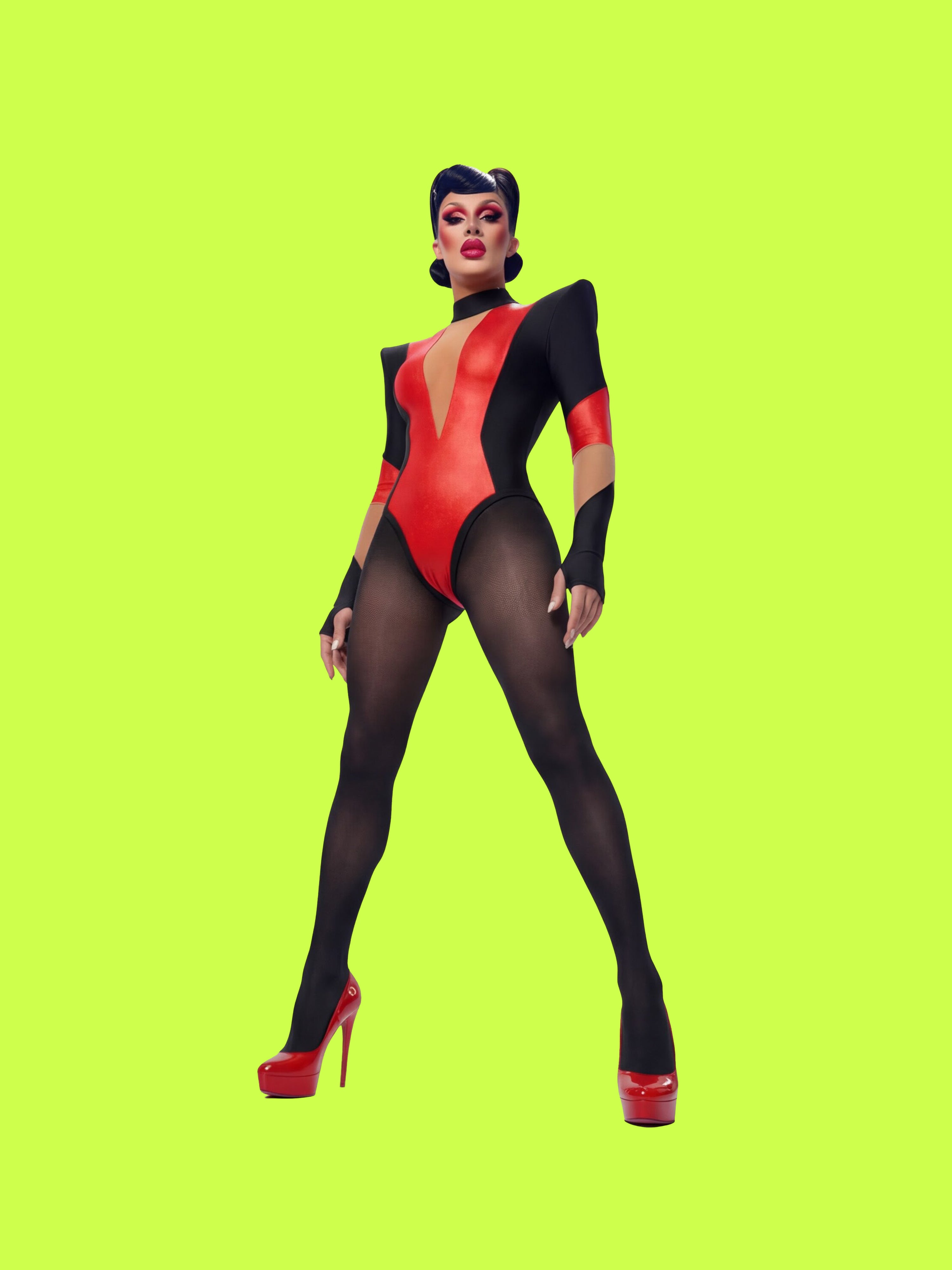Pointed Shoulder Color-block Leotard Sewing Pattern For Drag Queens Cosplay Cutouts Stretch Dance Outfit Bodysuit by Katkow