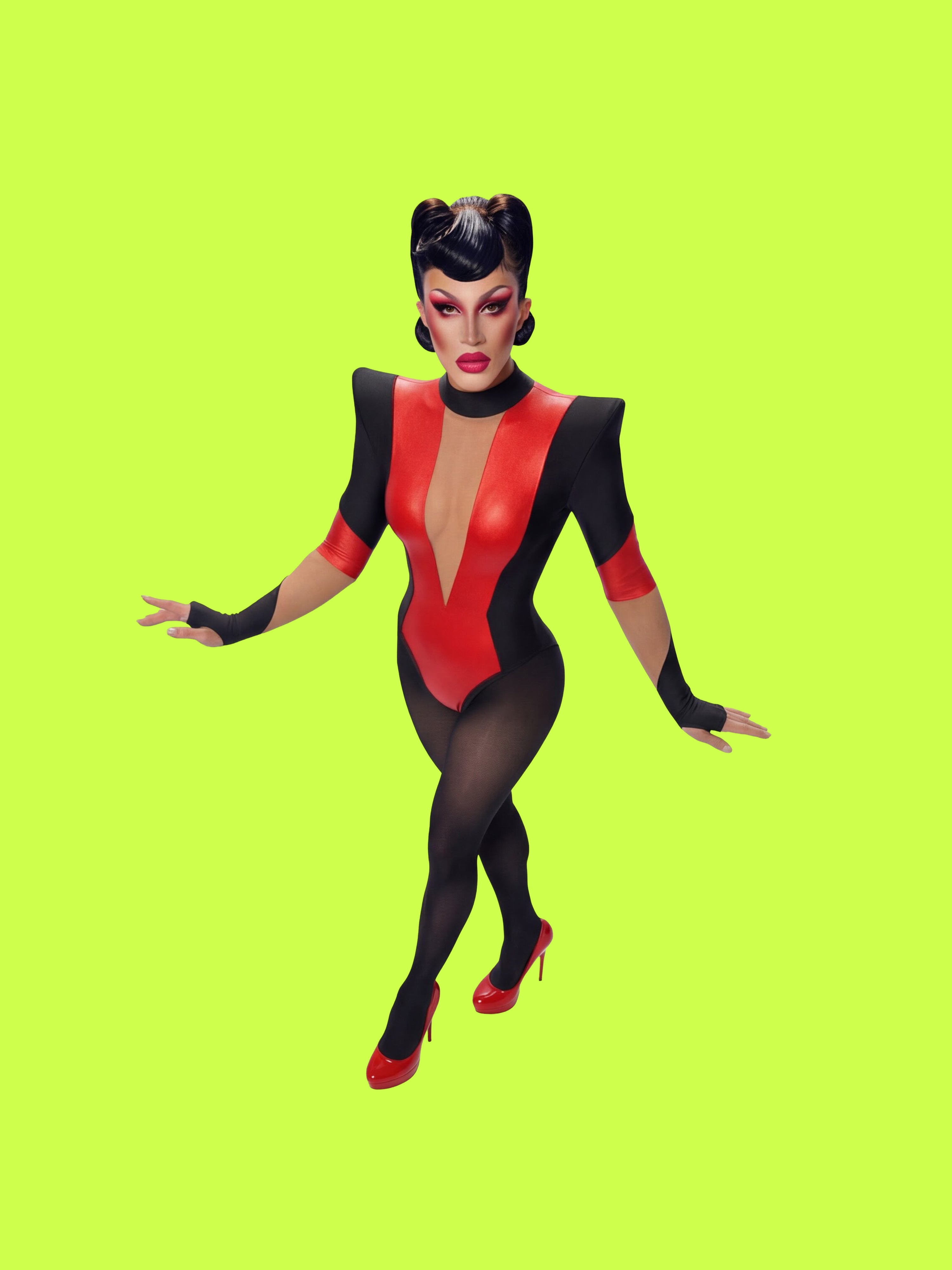 Pointed Shoulder Color-block Leotard Sewing Pattern For Drag Queens Cosplay Cutouts Stretch Dance Outfit Bodysuit by Katkow