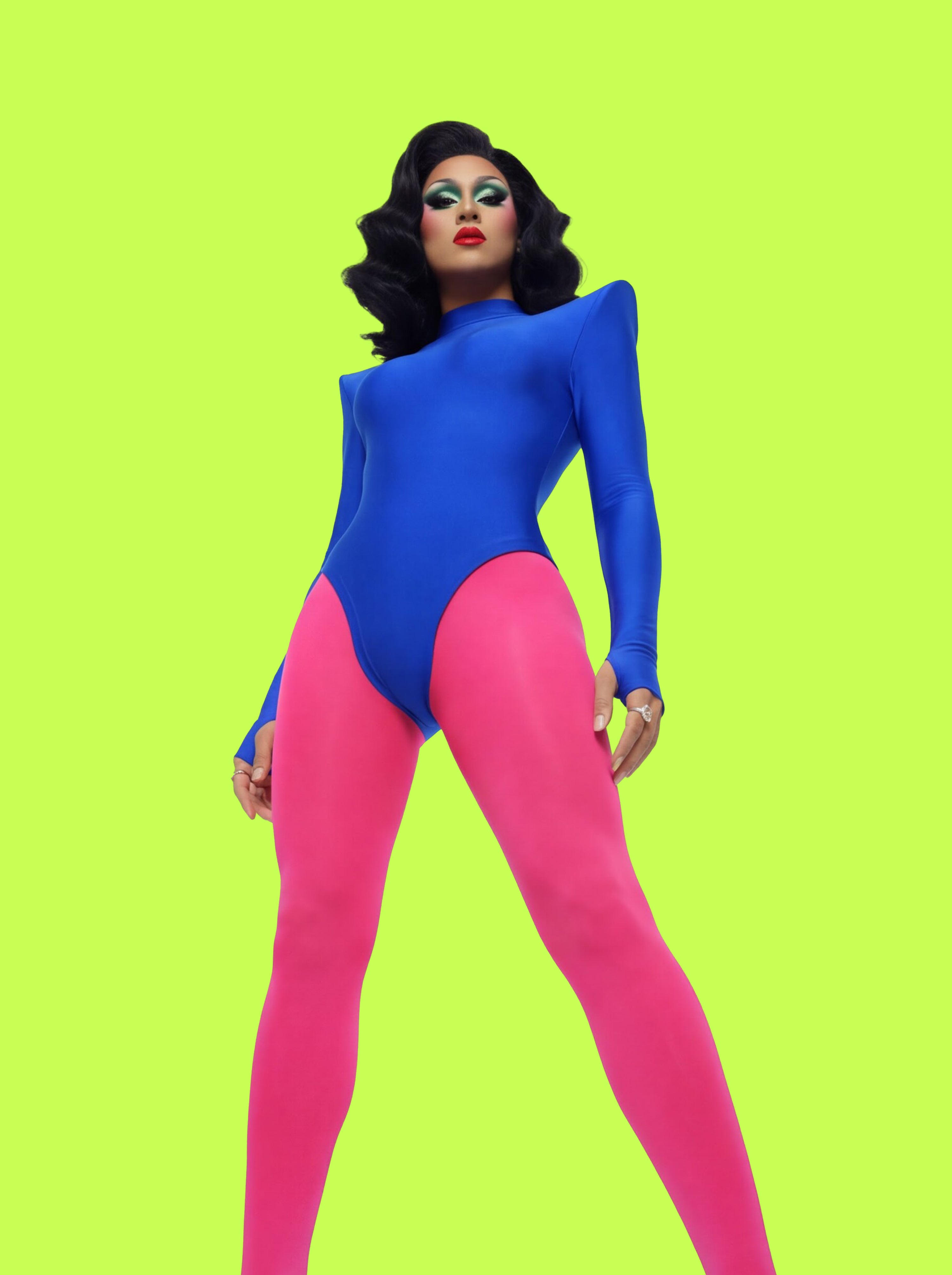 Pointed Shoulder Leotard Sewing Pattern For Drag Queens Cosplay by Katkow Stretch outfit model front low