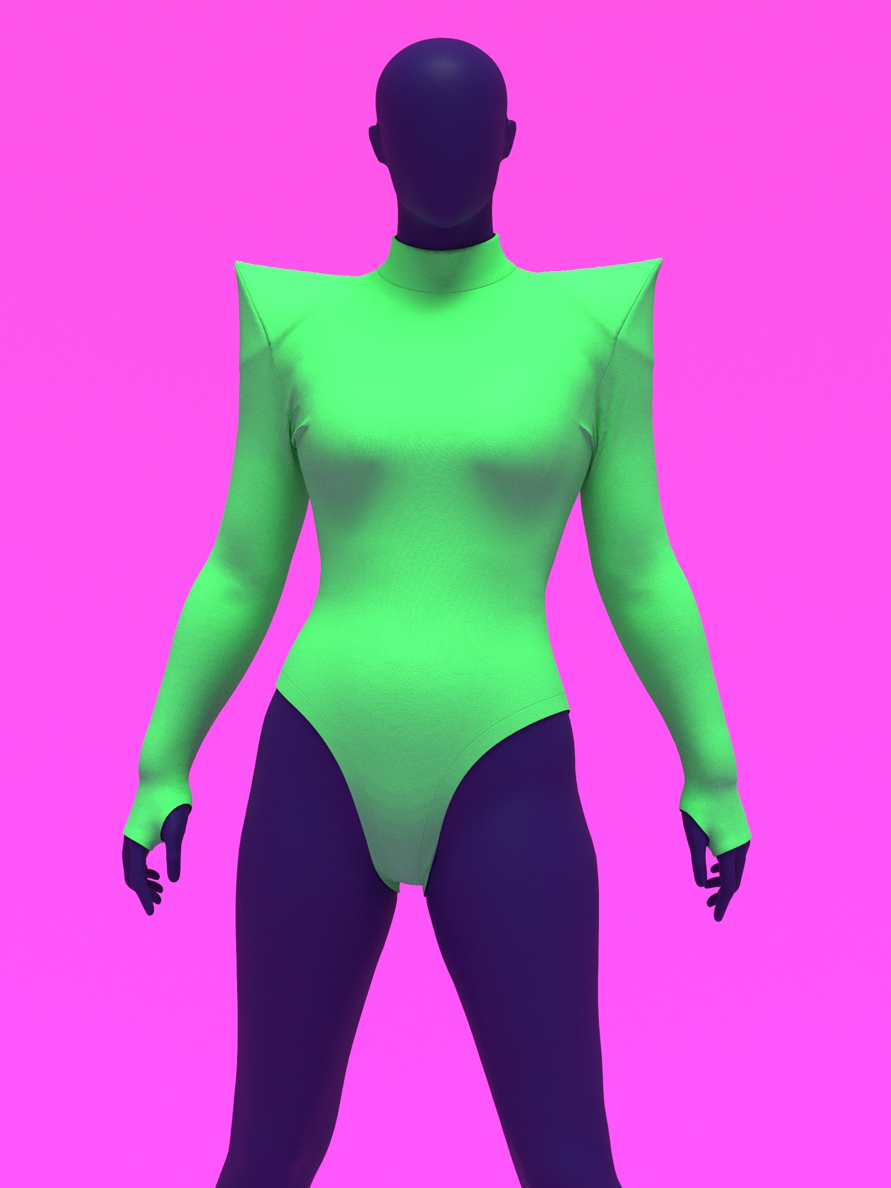 Pointed Shoulder Leotard Sewing Pattern For Drag Queens Cosplay by Katkow Stretch outfit front green