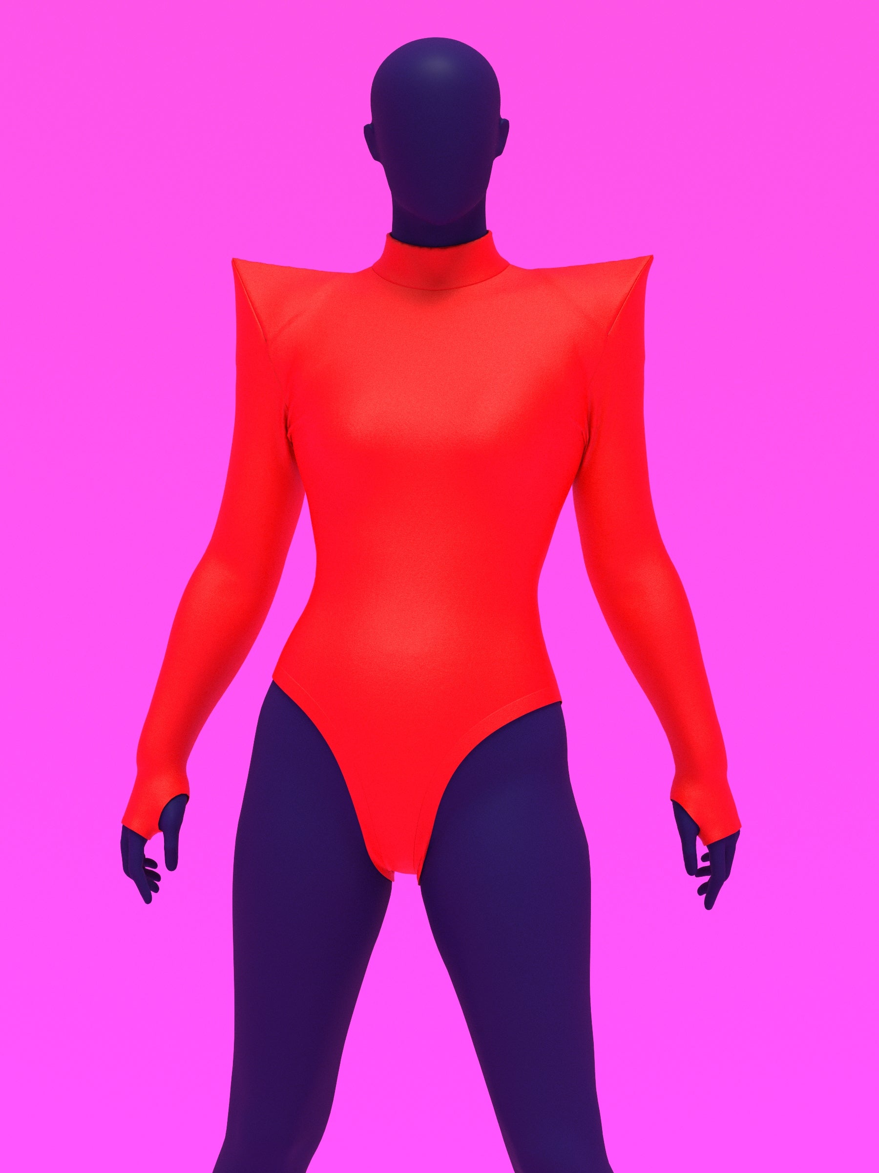 Pointed Shoulder Leotard Sewing Pattern For Drag Queens Cosplay by Katkow Stretch outfit front red