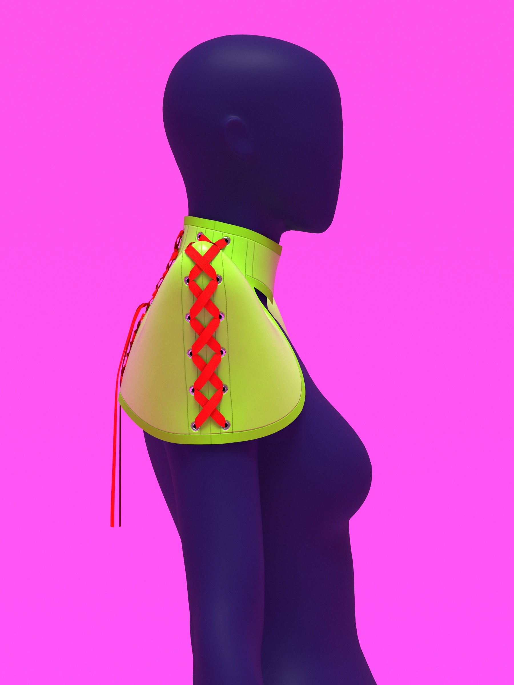 Pointed shoulder neck harness corset sewing pattern with laced up sides and back for drag queens and fetish sexy costume or halloween costume by katkow side