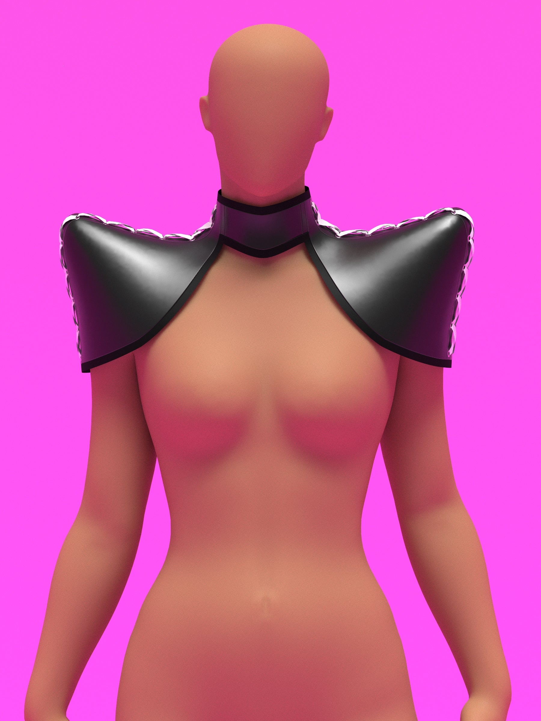 Pointed shoulder neck harness corset sewing pattern with laced up sides and back for drag queens and fetish sexy costume or halloween costume by katkow black