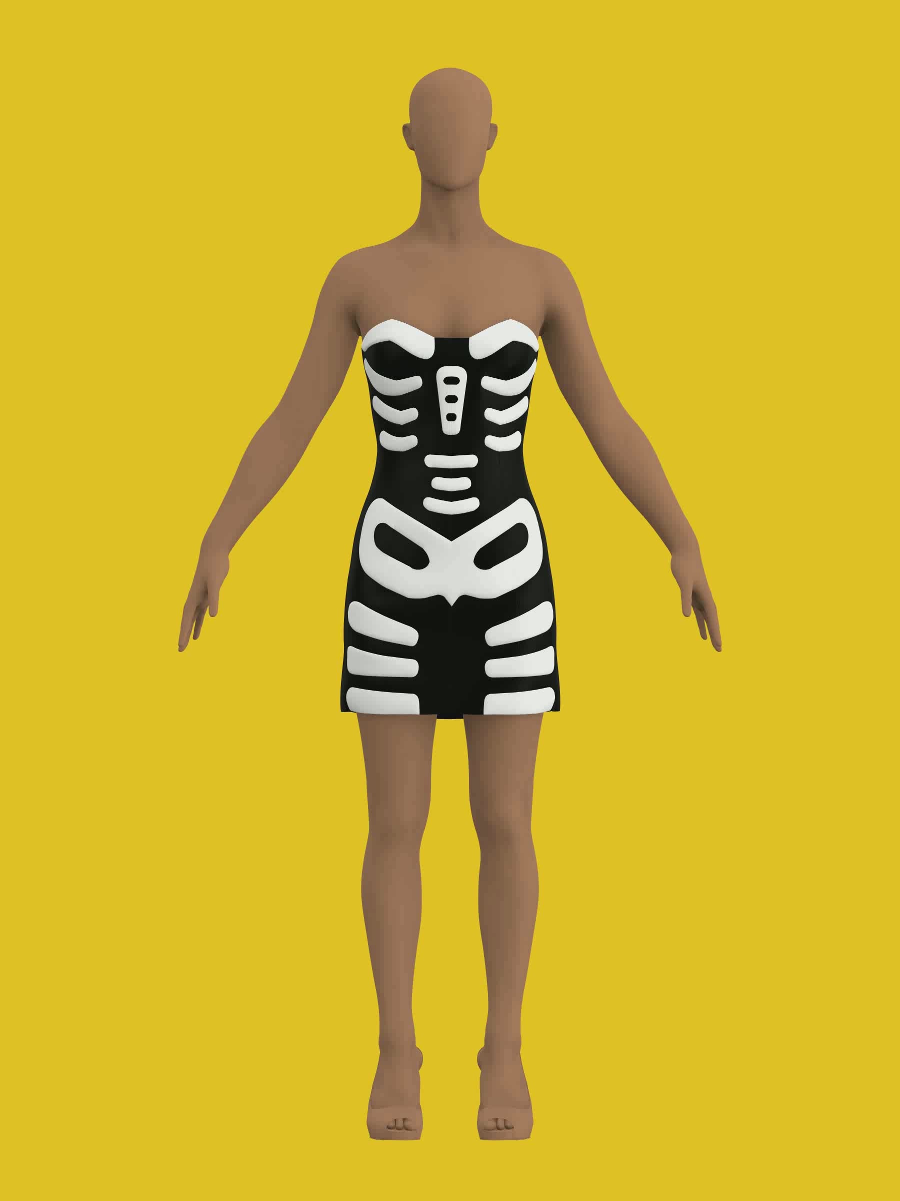Skeleton Dress (XS-XL) Drag Queen Halloween Costume Sewing Pattern Katkow