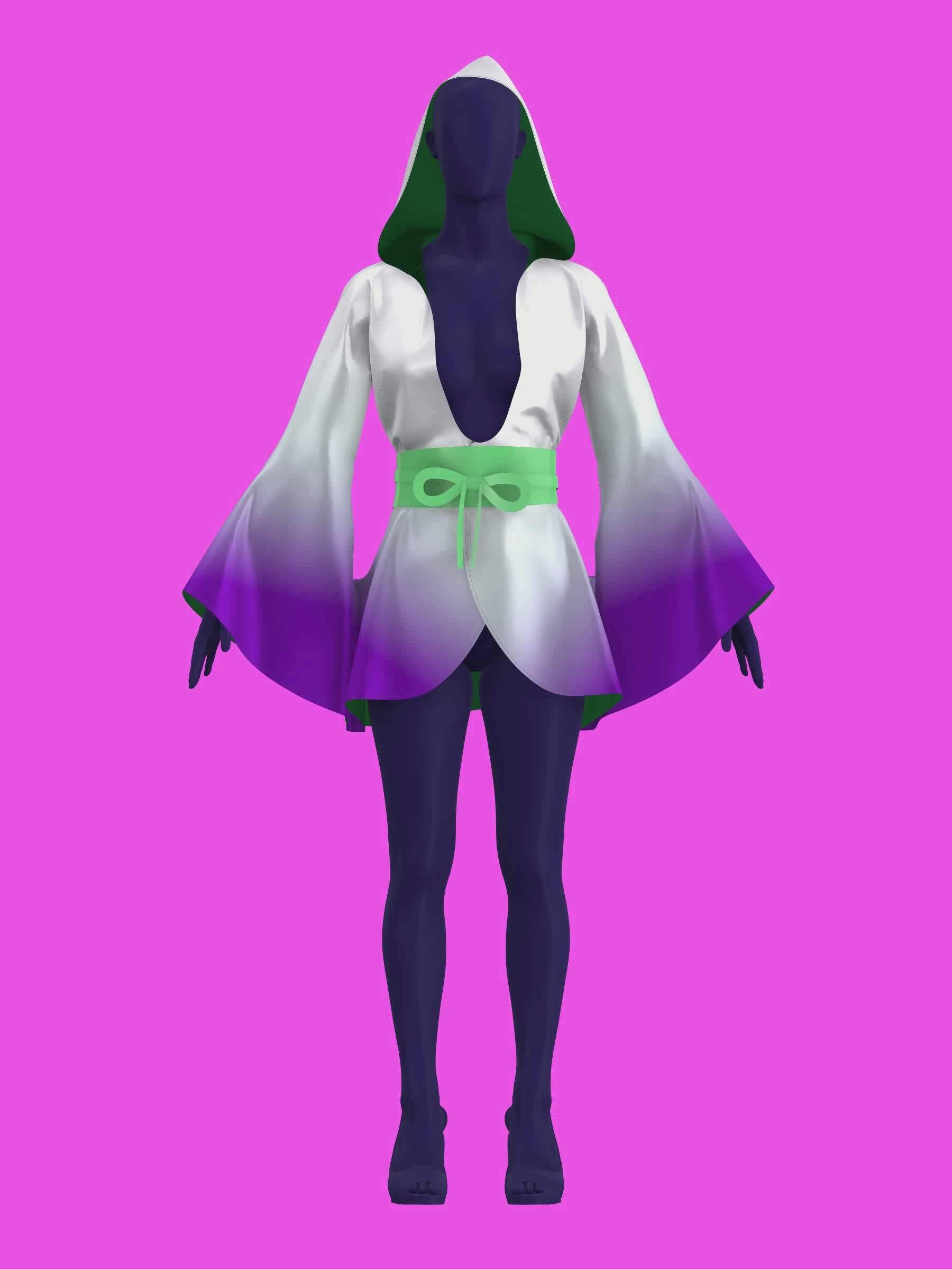 Hooded Kimono Robe with Attached Bell Sleeves Sewing Pattern (XS-4X) For Drag Queens by Katkow with Wrap Belt Cape Reveal Coat