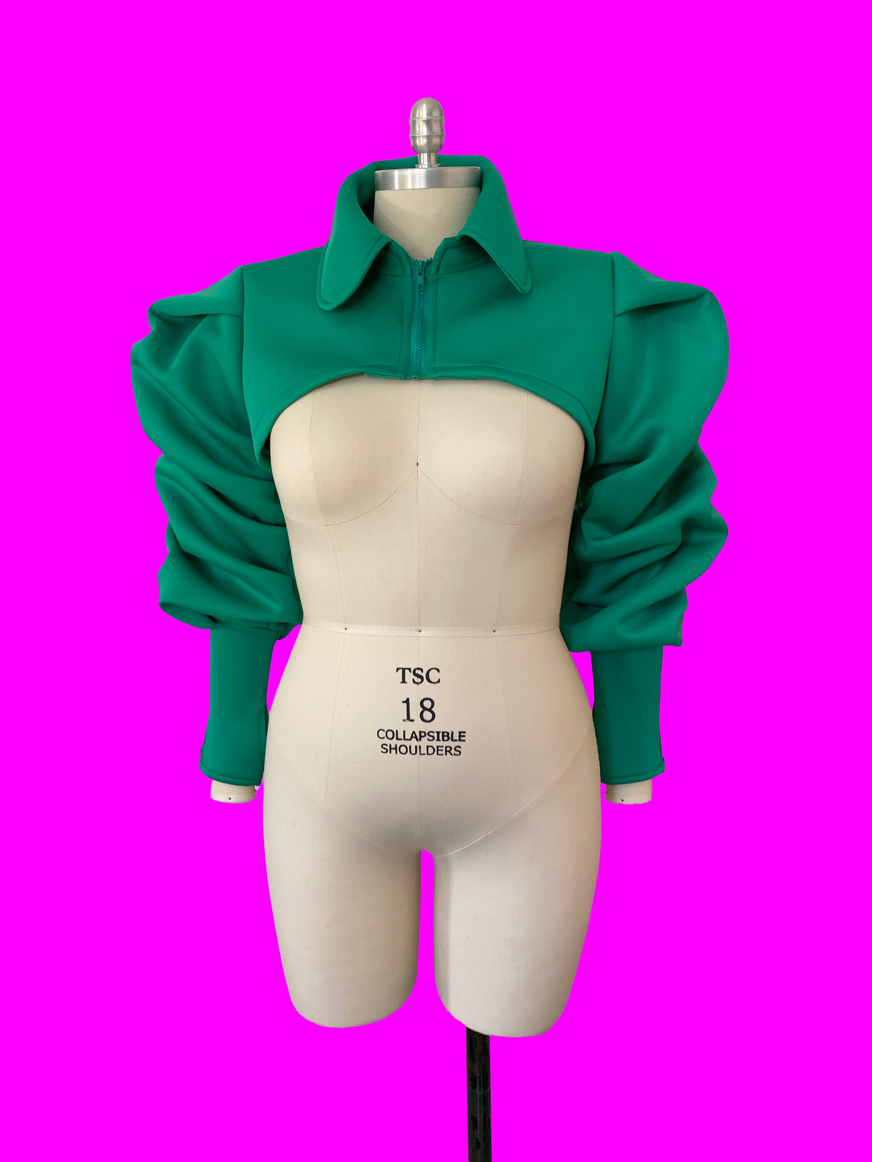 Ruched Sleeve Shrug Sewing Pattern For Drag Queens by Katkow oversized ruffle wrinkle sleeve pattern top accessory dressform front