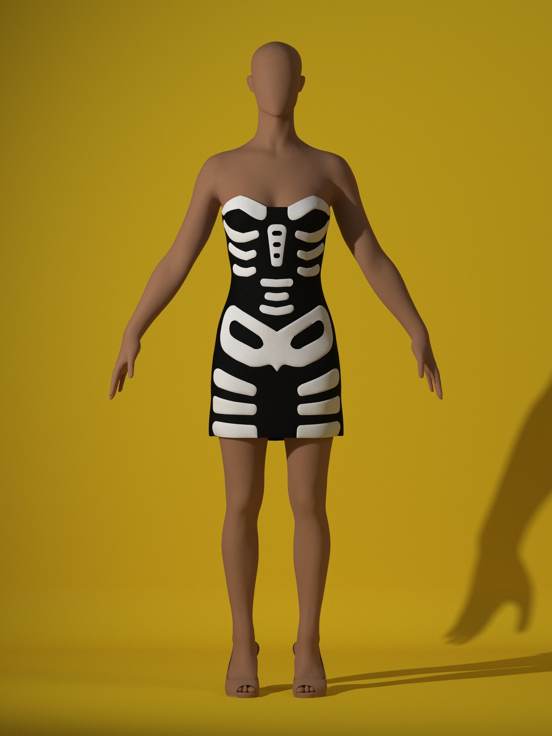 Skeleton Dress (XS-XL) Drag Queen Halloween Costume Sewing Pattern Katkow Front Render