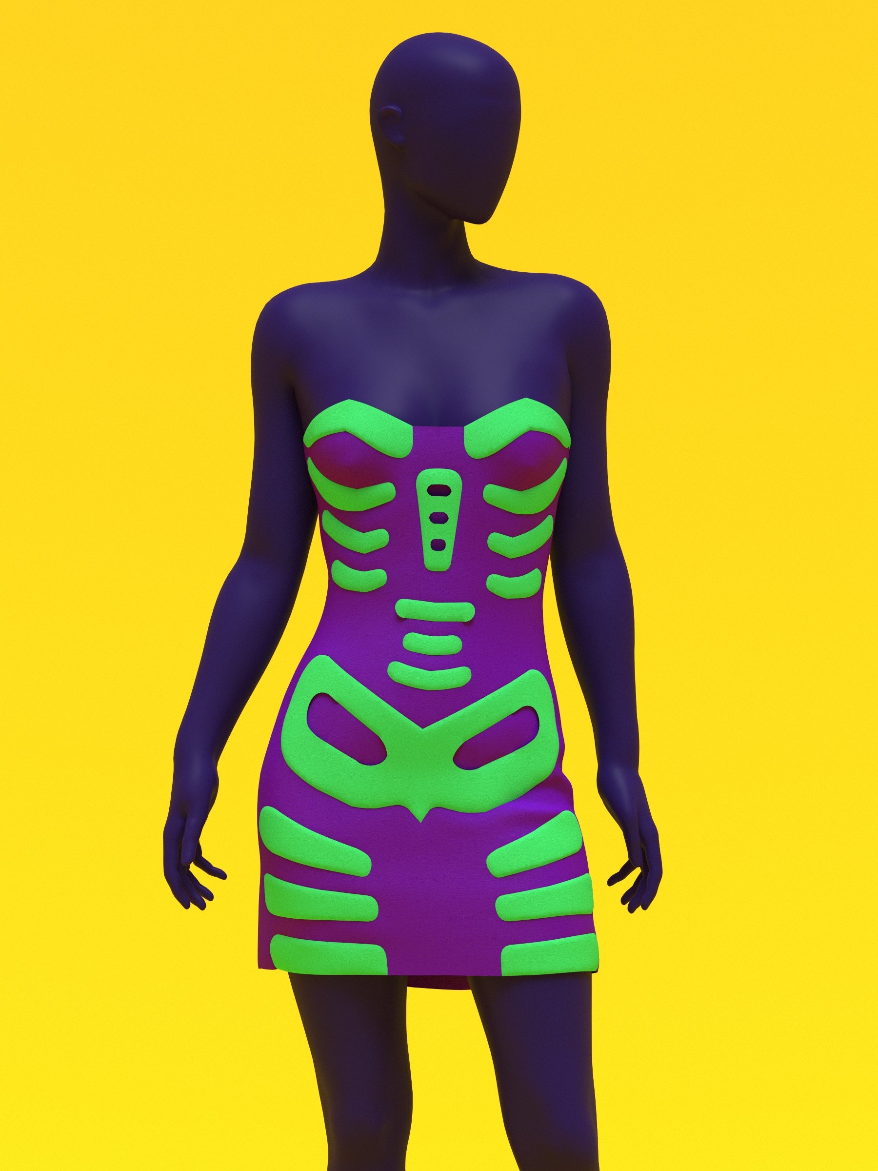 Skeleton Dress (XS-XL) Drag Queen Halloween Costume Sewing Pattern Katkow Front-Pose