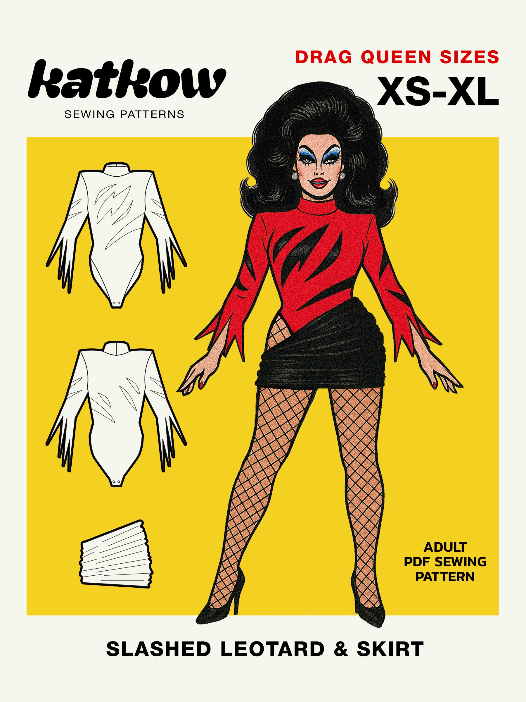 Slasher Leotard & Skirt Set (XS-XL) Drag Queen Halloween Costume Sewing Pattern Illustration Cover
