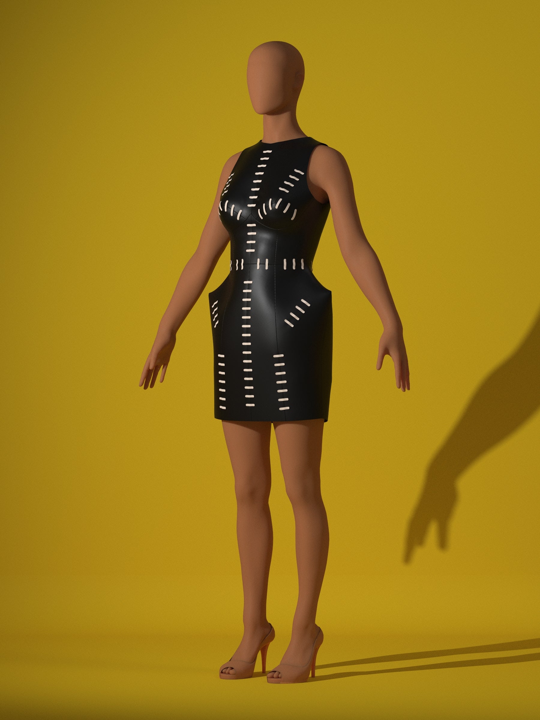 Stitched Pointed Hips Dress (XS-XL) Drag Queen Halloween Costume Sewing Pattern Side Render