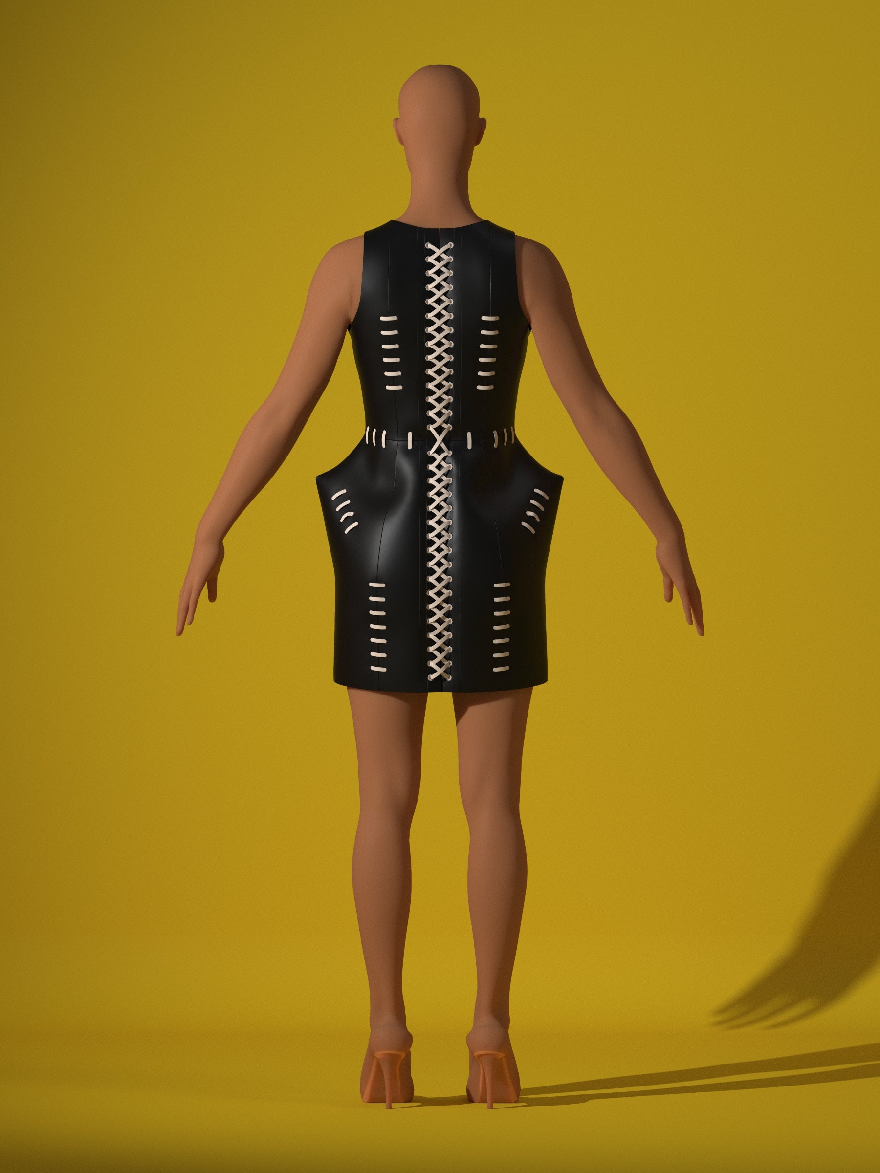 Stitched Pointed Hips Dress (XS-XL) Drag Queen Halloween Costume Sewing Pattern Back Render