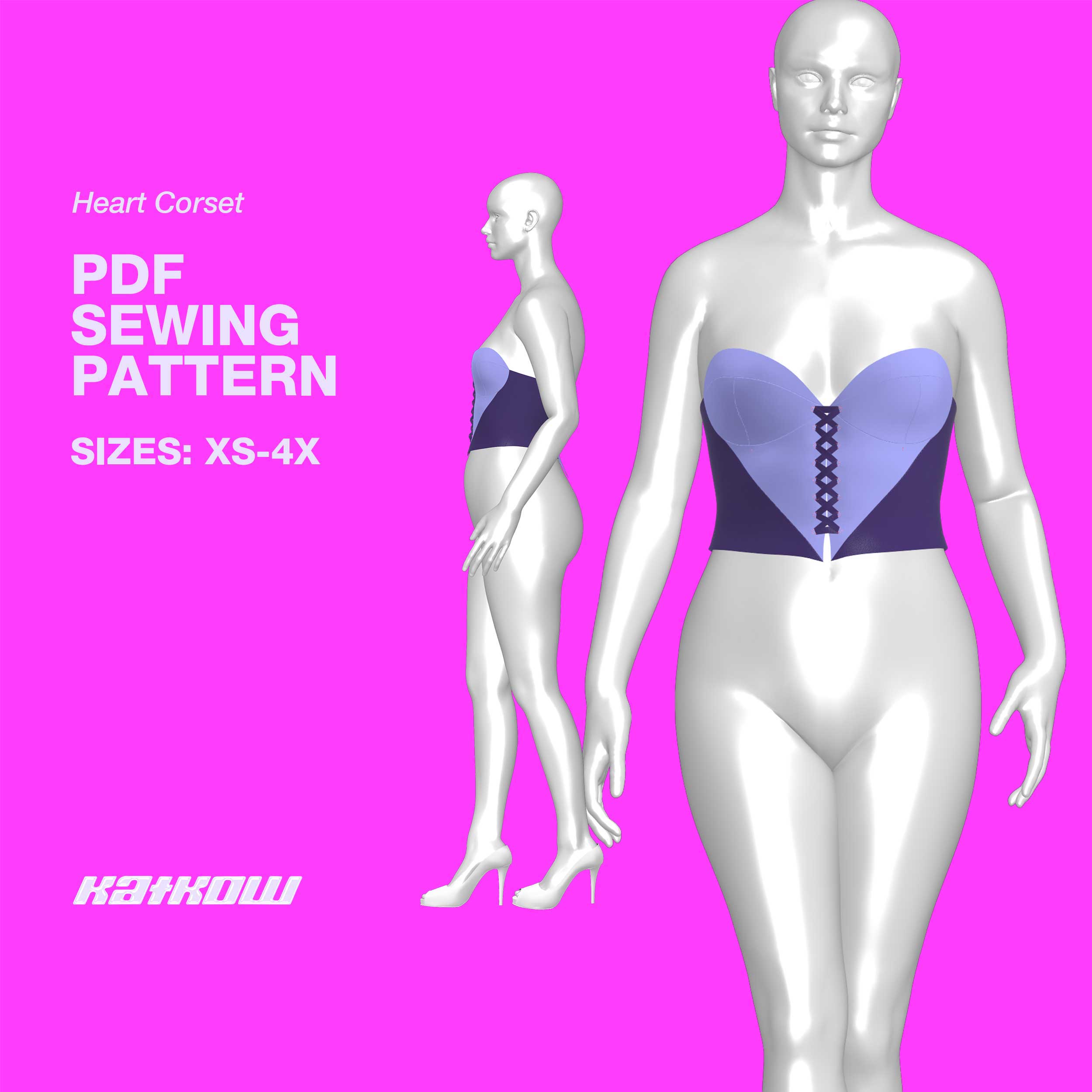 Heart Corset Sewing Pattern (Sizes XS-4X) – Katkow