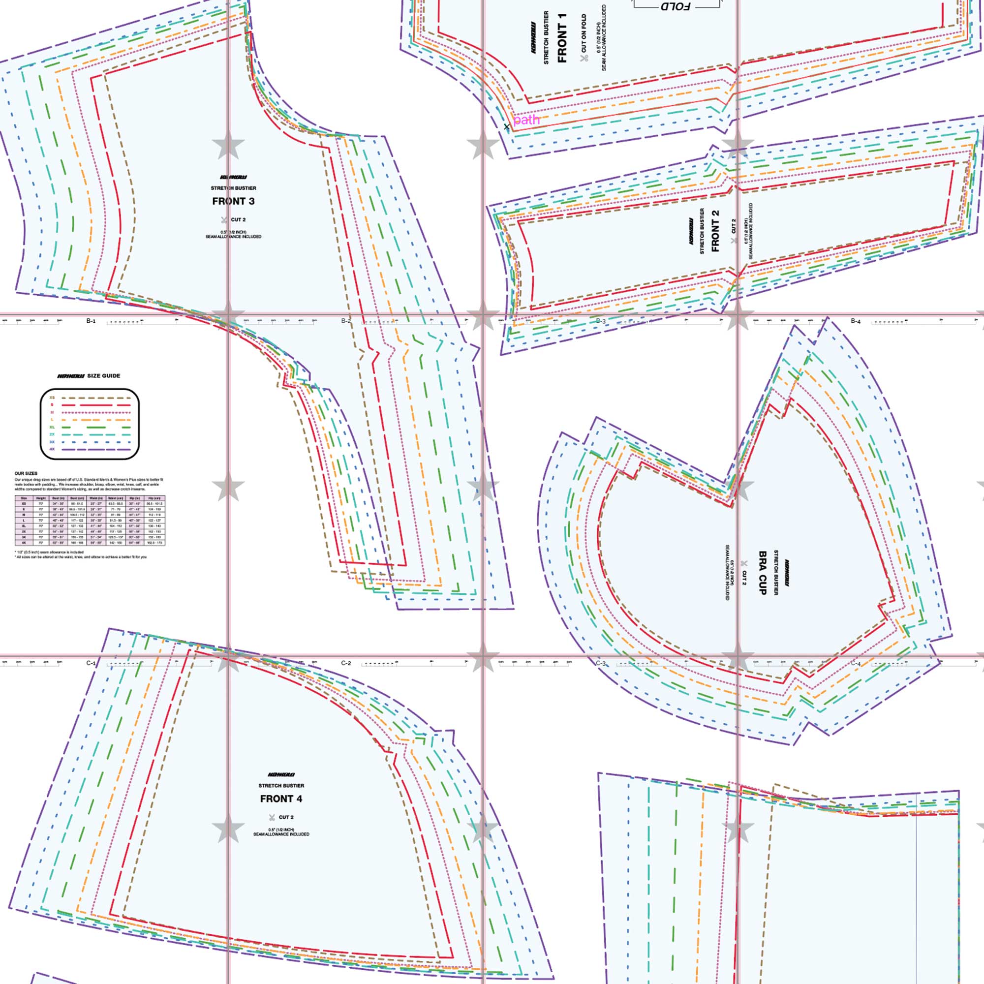 katkow stretch bustier corset sewing pattern drag queen layout