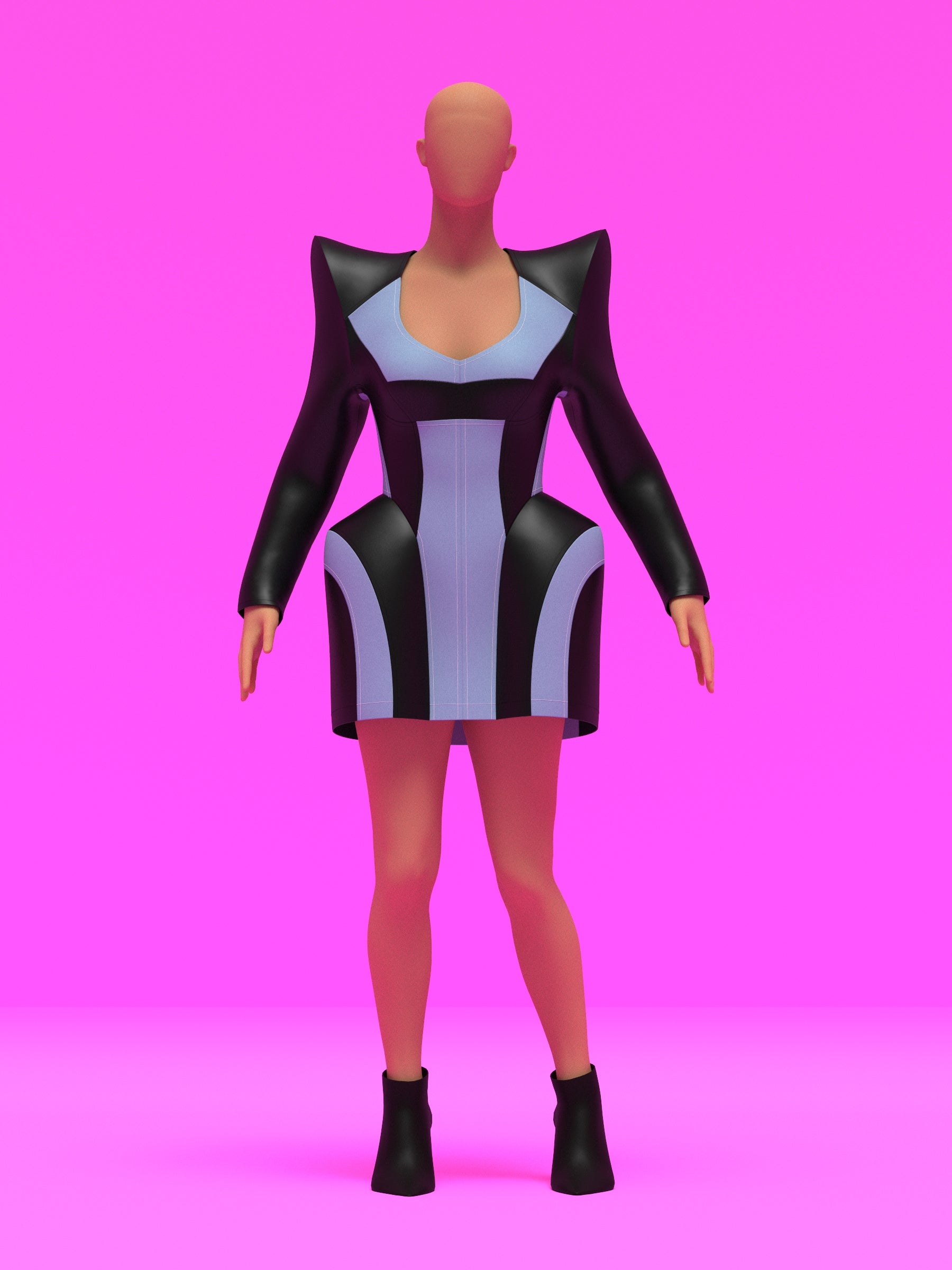 The Pointed Shoulder Hips Dress Sewing Pattern by Ruben Isaza and Katkow Drag Queen and Standard Womens Costume Outfit Cutout Colorblock Festival Rave Cosplay Mugler Future Leather Denim