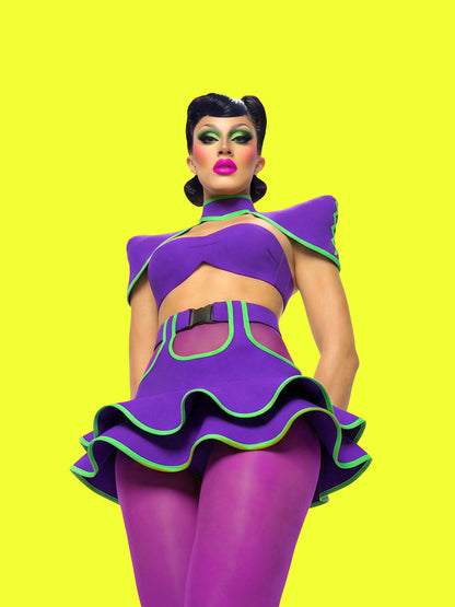 Garter Mini Skirt with Flounce Ruffles Sewing Pattern for drag queens by Katkow y2k skirt model low view