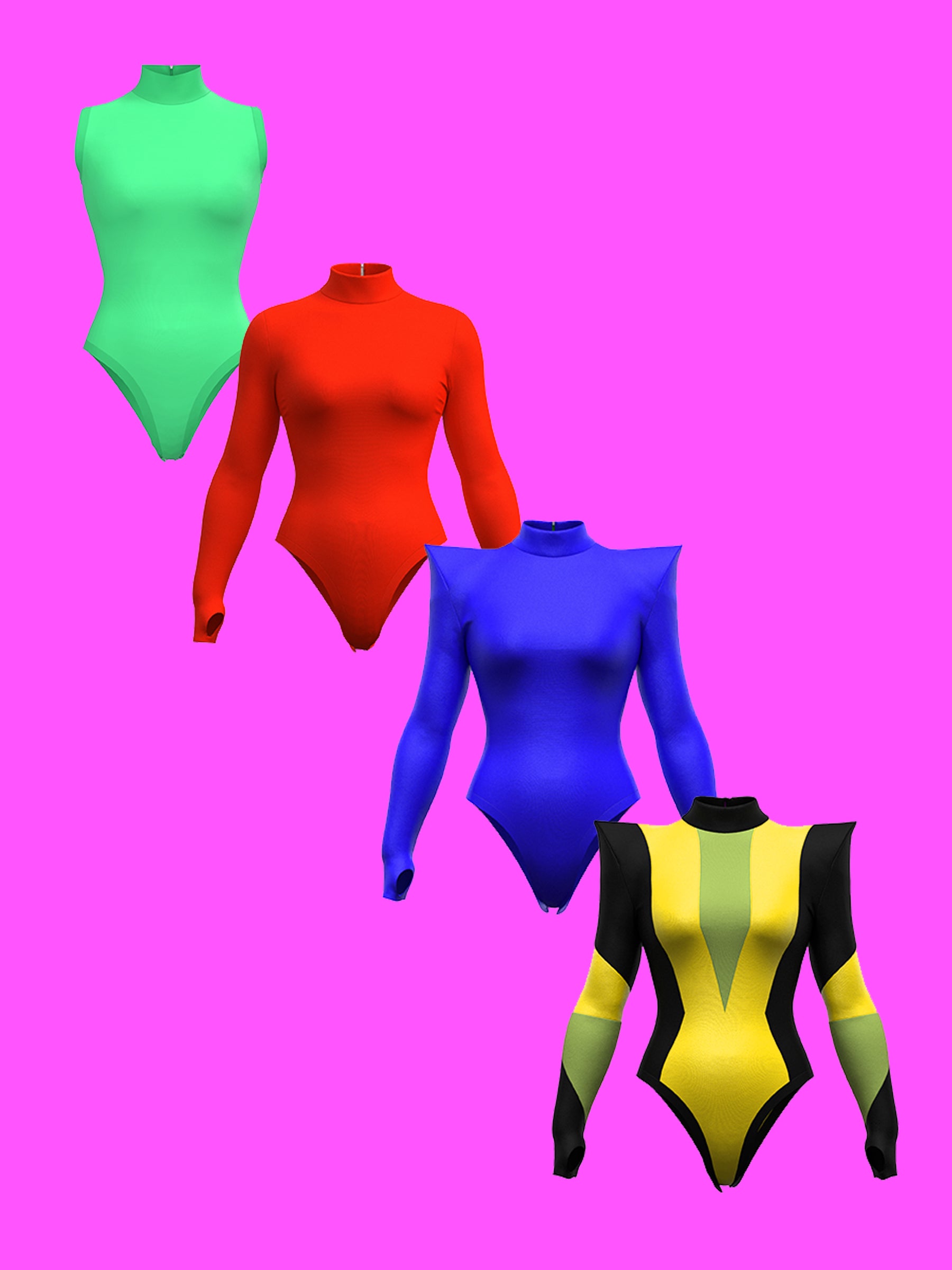 Save 39% Bundle of 4 stretch leotard sewing patterns for drag queens by katkow sleeveless long sleeve pointed shoulder and colorblock