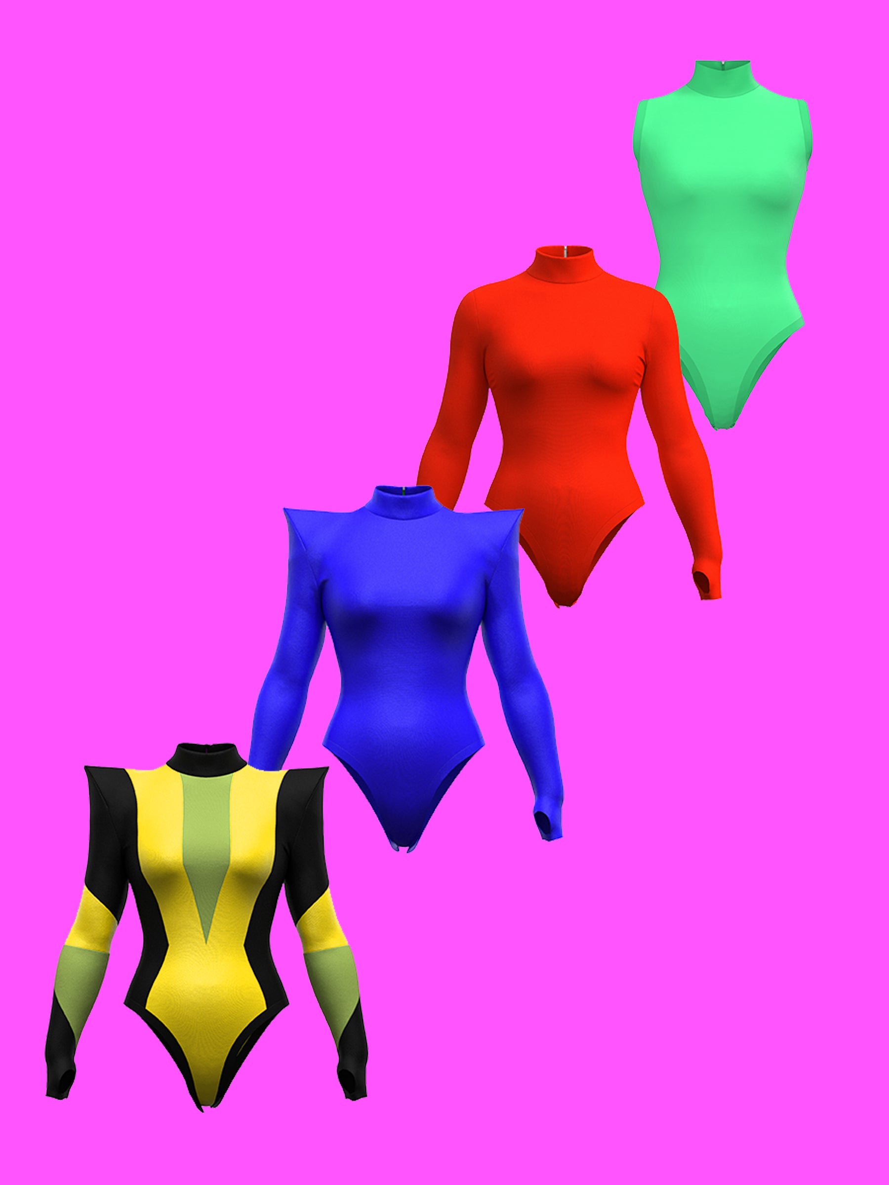 Save 39% Bundle of 4 stretch leotard sewing patterns for drag queens by katkow sleeveless long sleeve pointed shoulder and colorblock