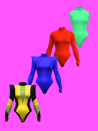 Save 39% Bundle of 4 stretch leotard sewing patterns for drag queens by katkow sleeveless long sleeve pointed shoulder and colorblock