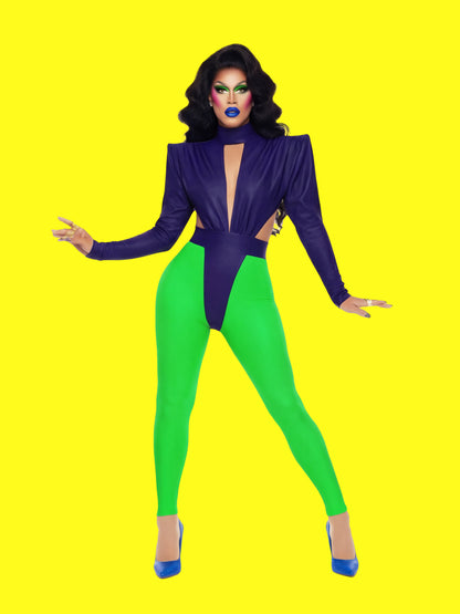 80s Shoulder Pad Leotard Sewing Pattern For Drag Queens Bodysuit Sexy Stretch Dancewear Festival Stripper Rave Costume Front 4