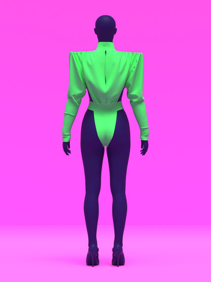 80s Shoulder Pad Leotard Sewing Pattern For Drag Queens Bodysuit Sexy Stretch Dancewear Festival Stripper Rave Costume 3d back