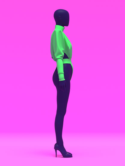 80s Shoulder Pad Leotard Sewing Pattern For Drag Queens Bodysuit Sexy Stretch Dancewear Festival Stripper Rave Costume 3d side 2