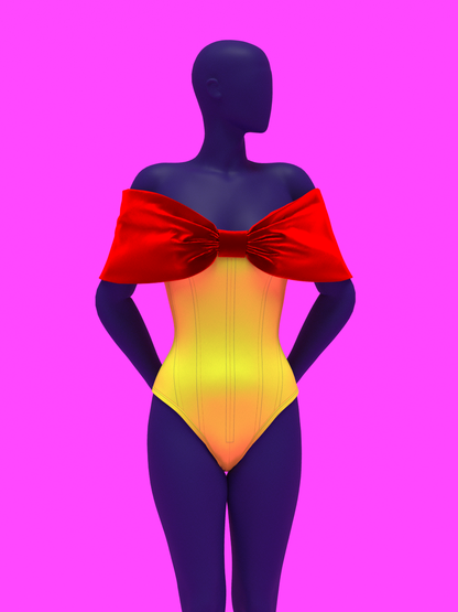 Off-Shoulder Bow Corset Leotard (XS-4X) Drag Queen Sewing Pattern Costume Holiday Evening Bodysuit Boned Oversized Campy Elegant Front