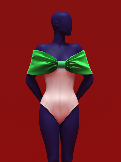 Off-Shoulder Bow Corset Leotard (XS-4X) Drag Queen Sewing Pattern Costume Holiday Evening Bodysuit Boned Oversized Campy Elegant Thumb