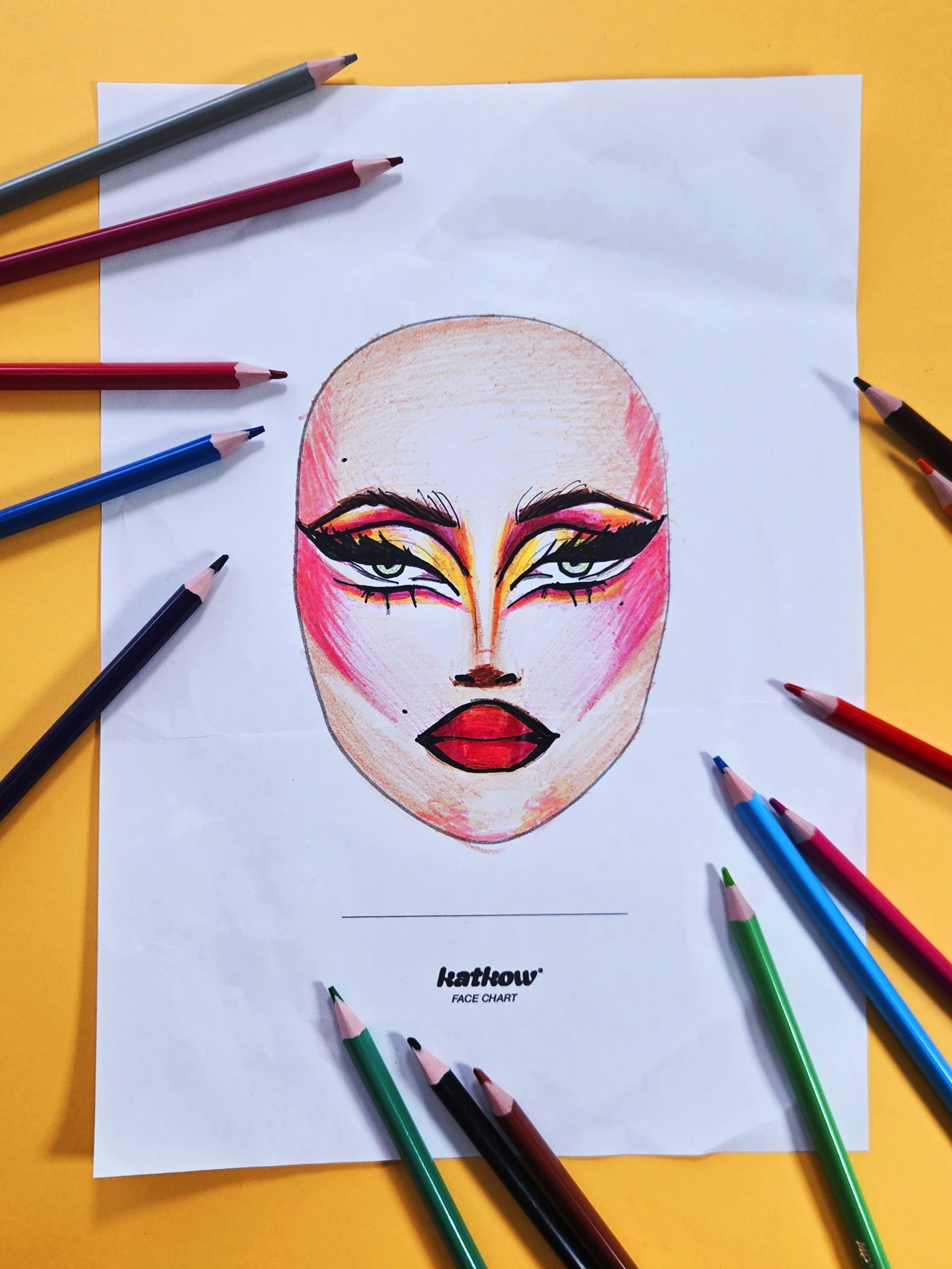 Printable Drag Makeup Face Chart PDF | Drag Makeup Practice Template by Katkow