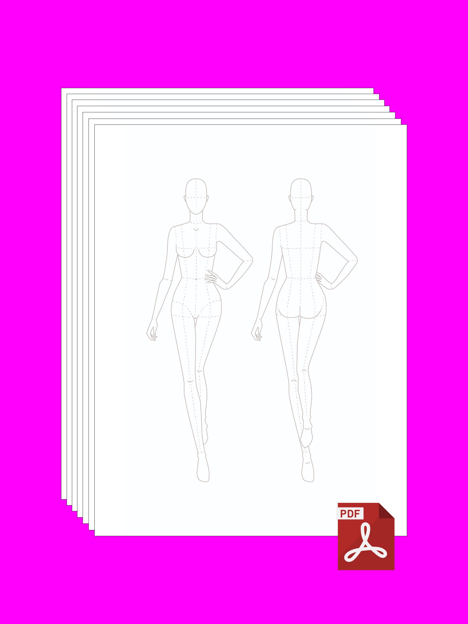 Female Fashion Figure Templates PDF | Fashion & Drag Design Sketch Pages downloadable for fashion designers students by Katkow