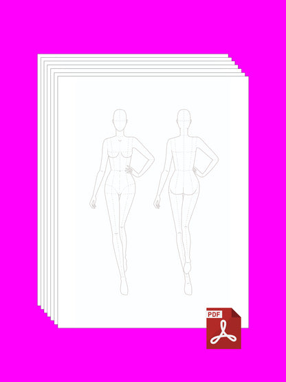 Female Fashion Figure Templates PDF | Fashion & Drag Design Sketch Pages downloadable for fashion designers students by Katkow