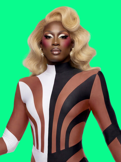 Half Striped Full-Body Catsuit Sewing Pattern by Ruben Isaza and Katkow Drag Queen and Standard Womens Costume Outfit Stretch Cutout Colorblock Nude Dancewear Festival Rave Cosplay Mugler front close