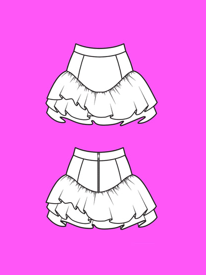 Mini Skirt with Wave Ruffles Sewing Pattern For Drag Queens asymmetrical y2k style costume dress by Katkow flats