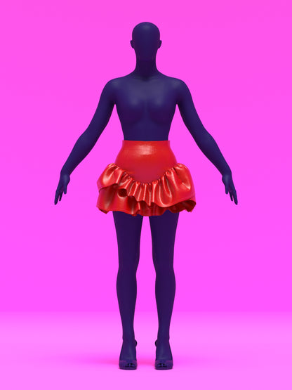 Mini Skirt with Wave Ruffles Sewing Pattern For Drag Queens asymmetrical y2k style costume dress by Katkow front red
