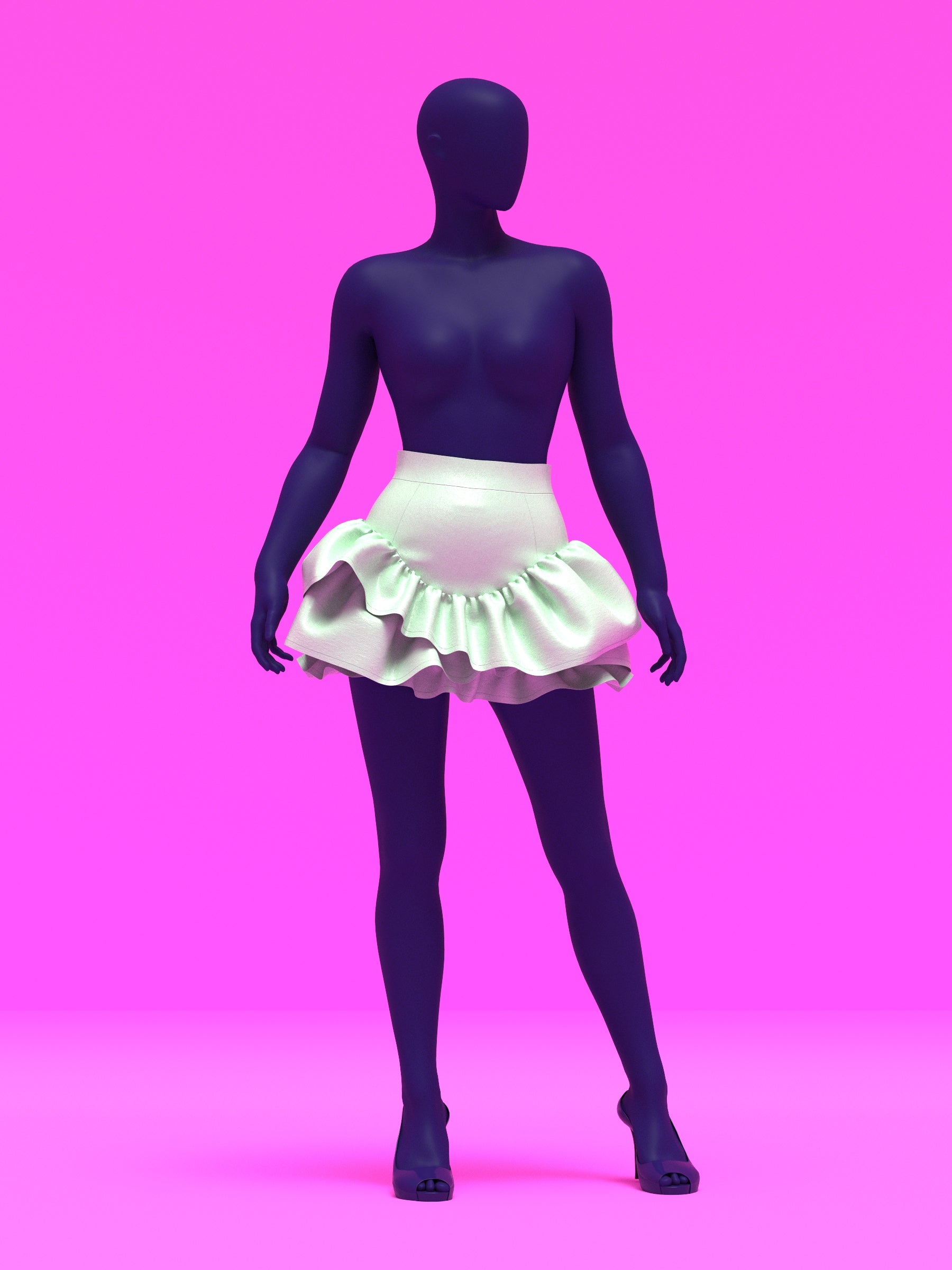 Mini Skirt with Wave Ruffles Sewing Pattern For Drag Queens asymmetrical y2k style costume dress by Katkow front white