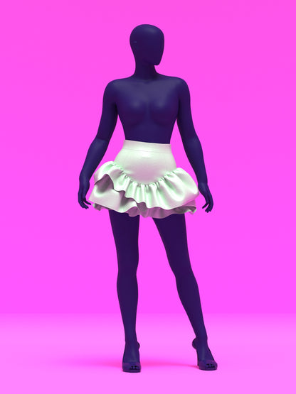 Mini Skirt with Wave Ruffles Sewing Pattern For Drag Queens asymmetrical y2k style costume dress by Katkow front white