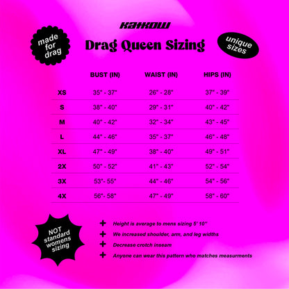 Katkow Long Sleeve Leotard Sewing Pattern (Sizes XS-4X) - Drag Queen Womens drag size