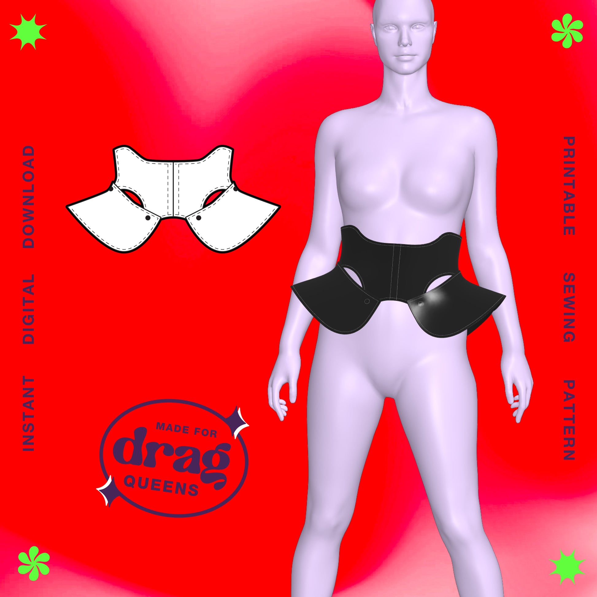 Katkow Wave Underbust Belt Hip Flare Corset Sewing Pattern (Sizes XS-2X) for Drag Queens Thumb