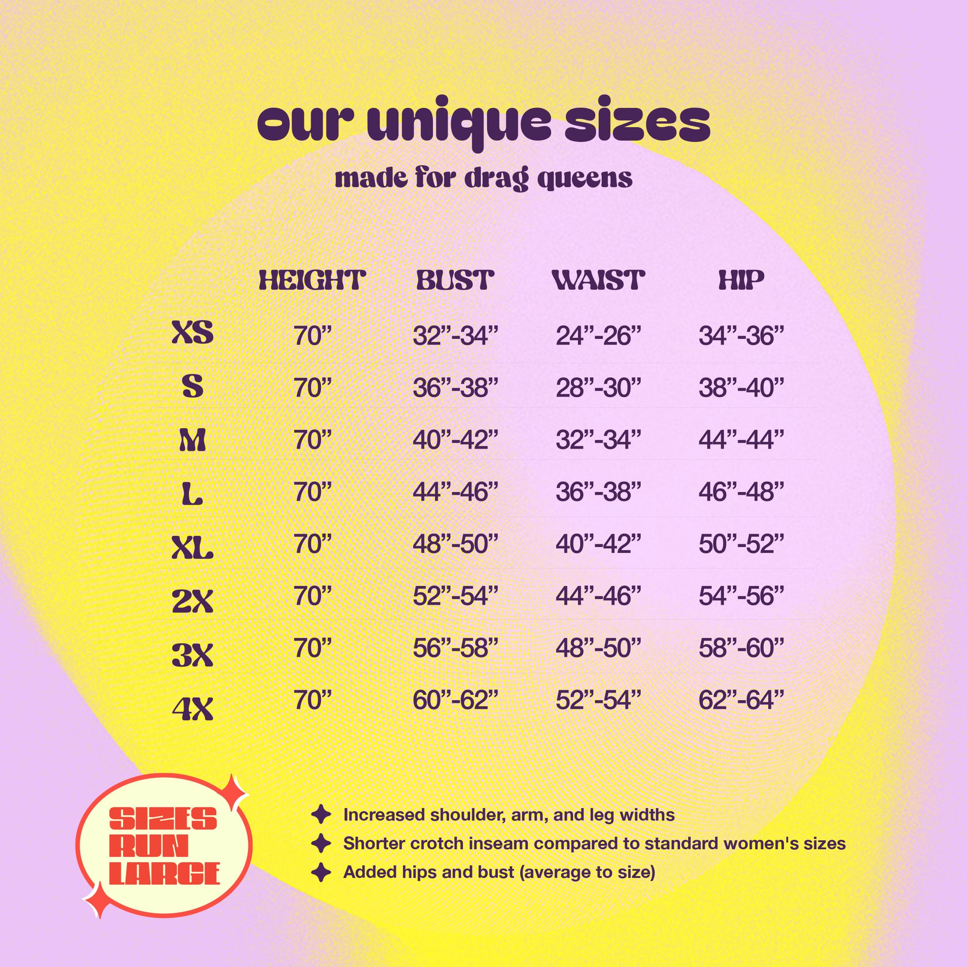 Katkow Drag Queen Waist Cover Undergarment Shapewear Sewing Pattern size chart