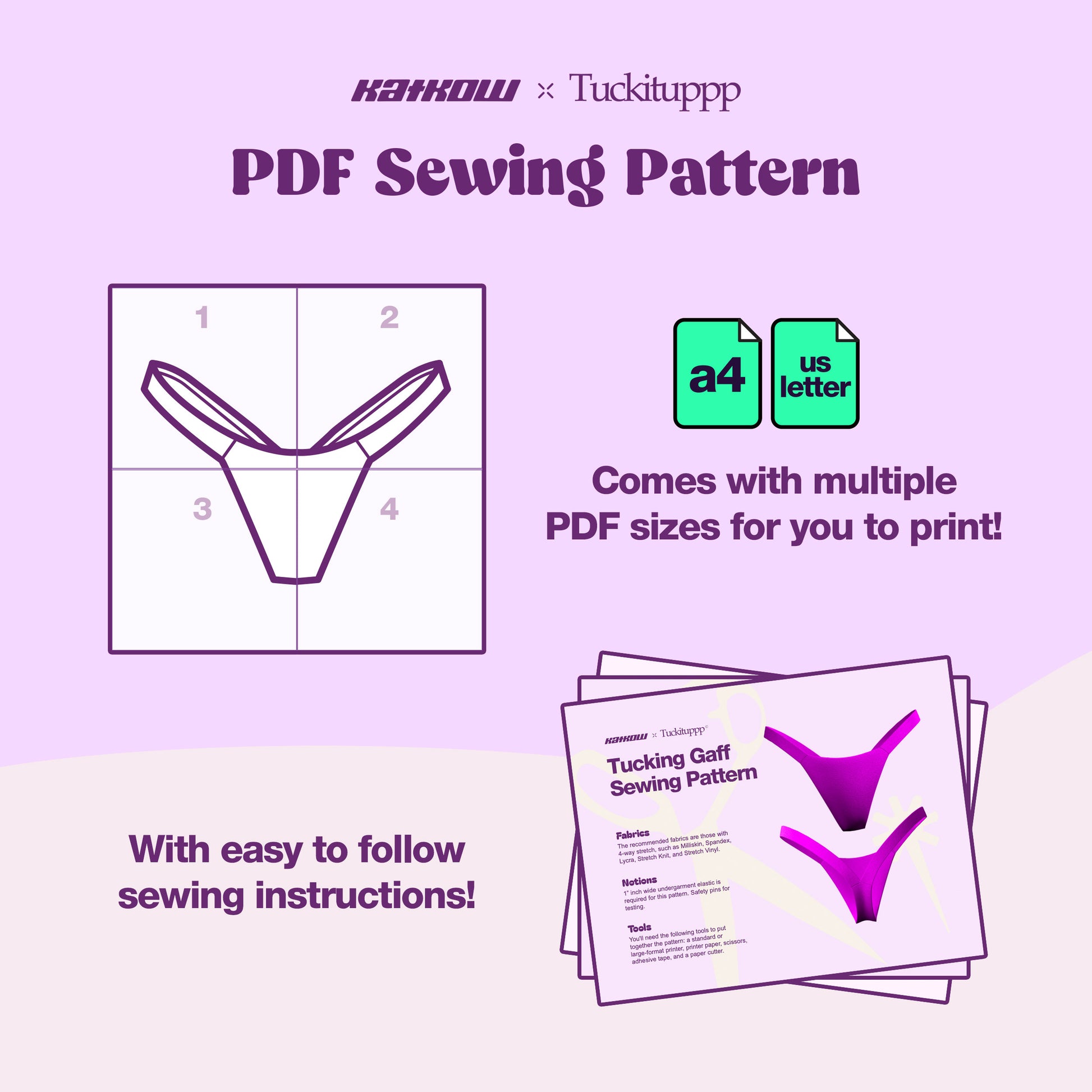 Katkow and Tuckituppp Collaboration Tucking Gaff Sewing Pattern Undergarment Thong Drag Queen Transgender Costume Mens Lingerie Plus Size Cosplay PDF