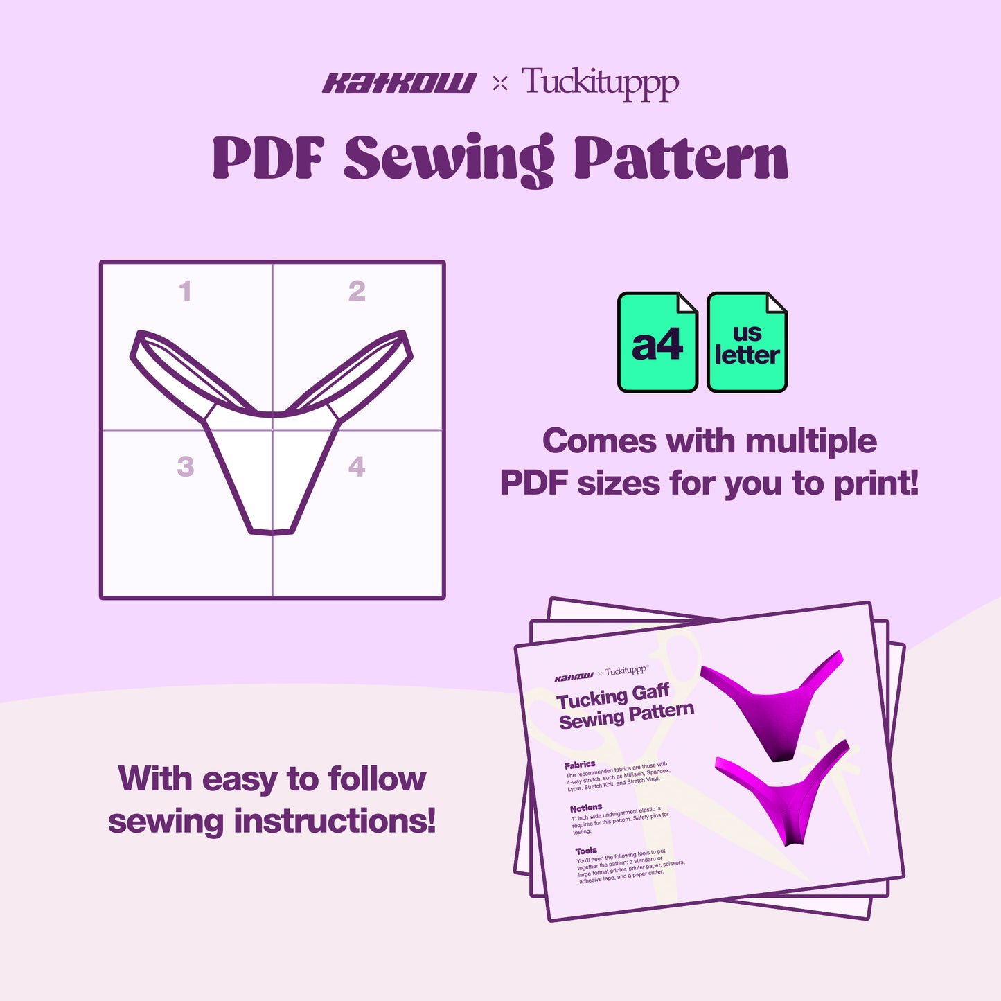 Katkow and Tuckituppp Collaboration Tucking Gaff Sewing Pattern Combo Pack Standard and Wide Undergarment Thong Drag Queen Transgender Costume Mens Lingerie Plus Size Cosplay  PDF