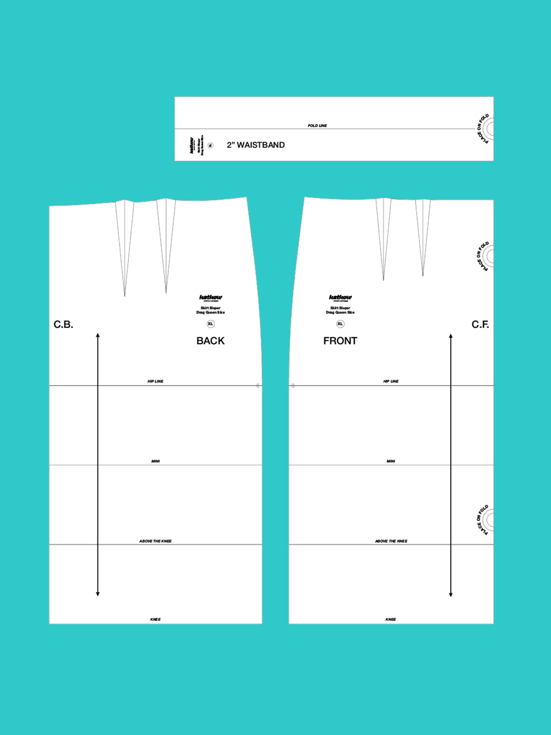 Skirt sloper PDF pattern block for drag queen fashion, non-stretch skirt base for DIY pattern making to create your own custom design in men’s and women’s sizes with hip pad adjustments