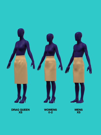 Skirt sloper PDF pattern block for drag queen fashion, non-stretch skirt base for DIY pattern making to create your own custom design in men’s and women’s sizes with hip pad adjustments