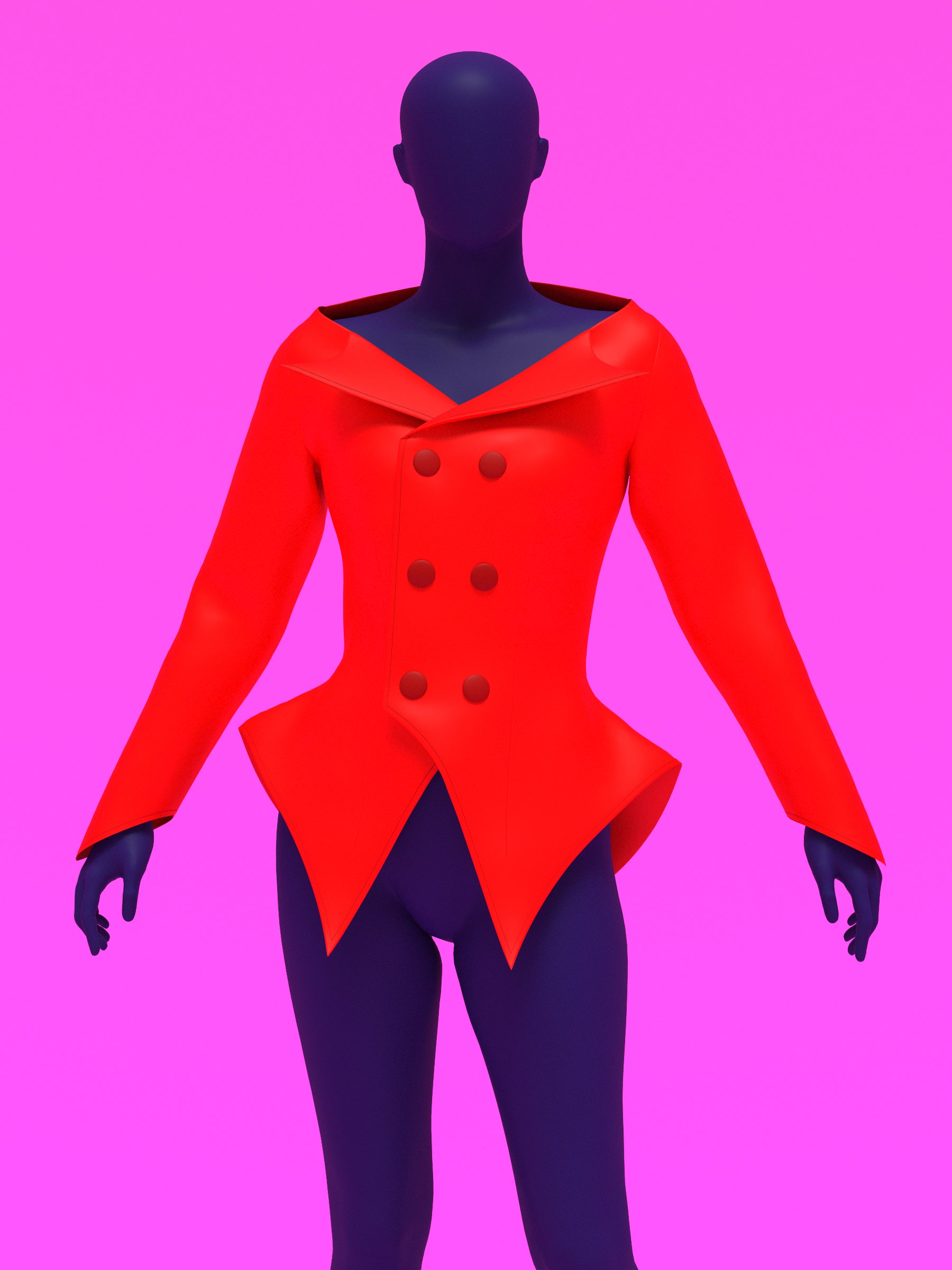 off shoulder double breasted blazer jacket coat sewing pattern for drag queens lady gaga costume high fashion runway business reveal by katkow front