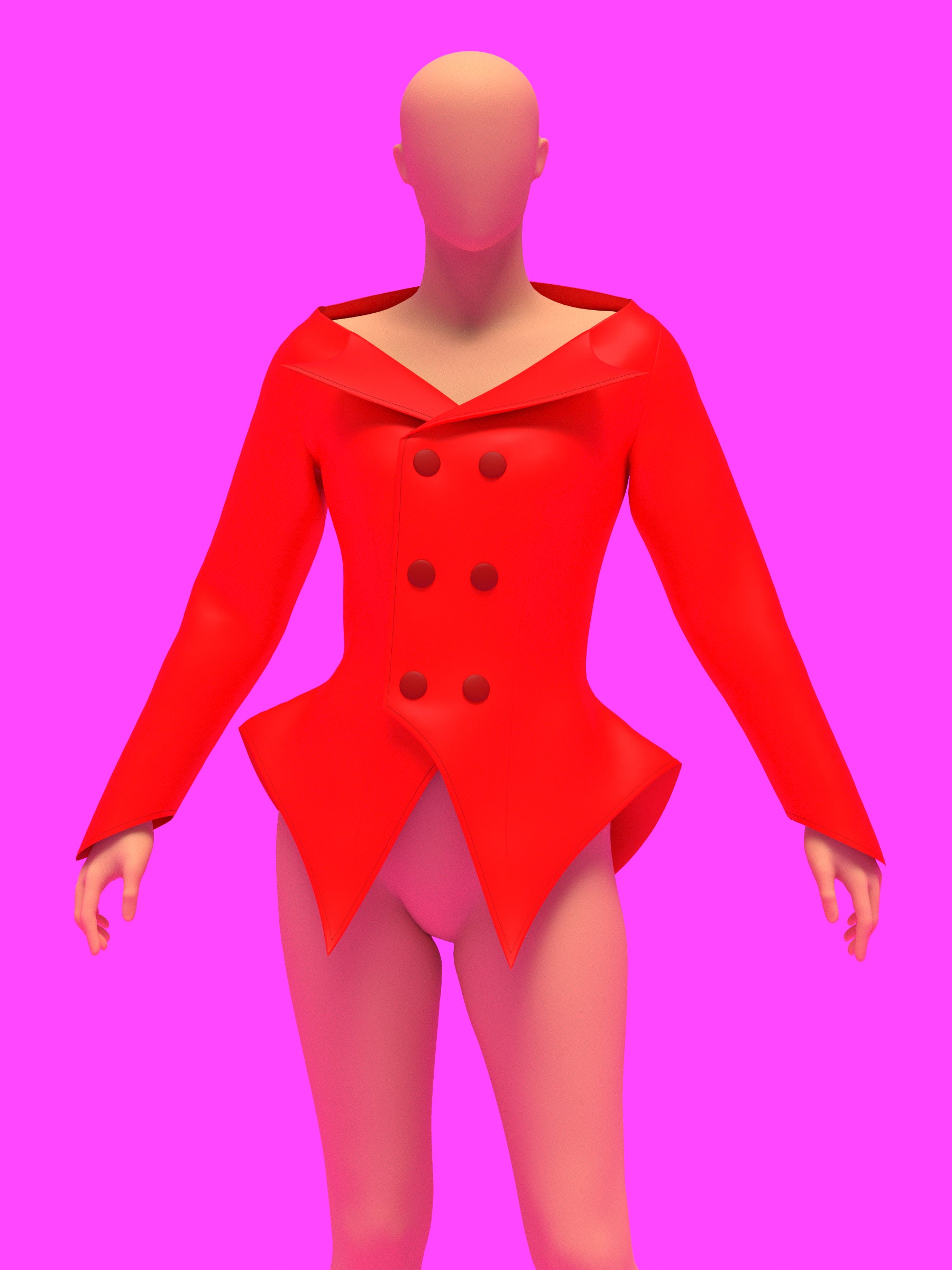 off shoulder double breasted blazer jacket coat sewing pattern for drag queens lady gaga costume high fashion runway business reveal by katkow front model
